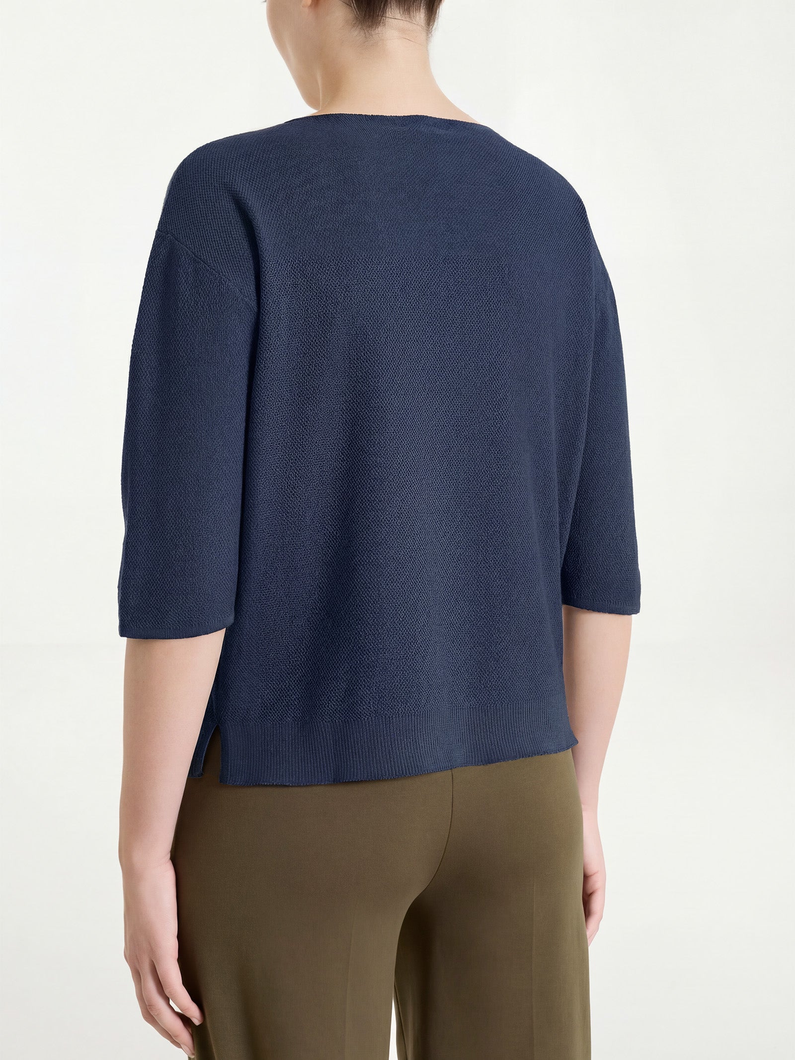 Ragno Puro Cotone maglia girocollo donna Bleu manica 3/4