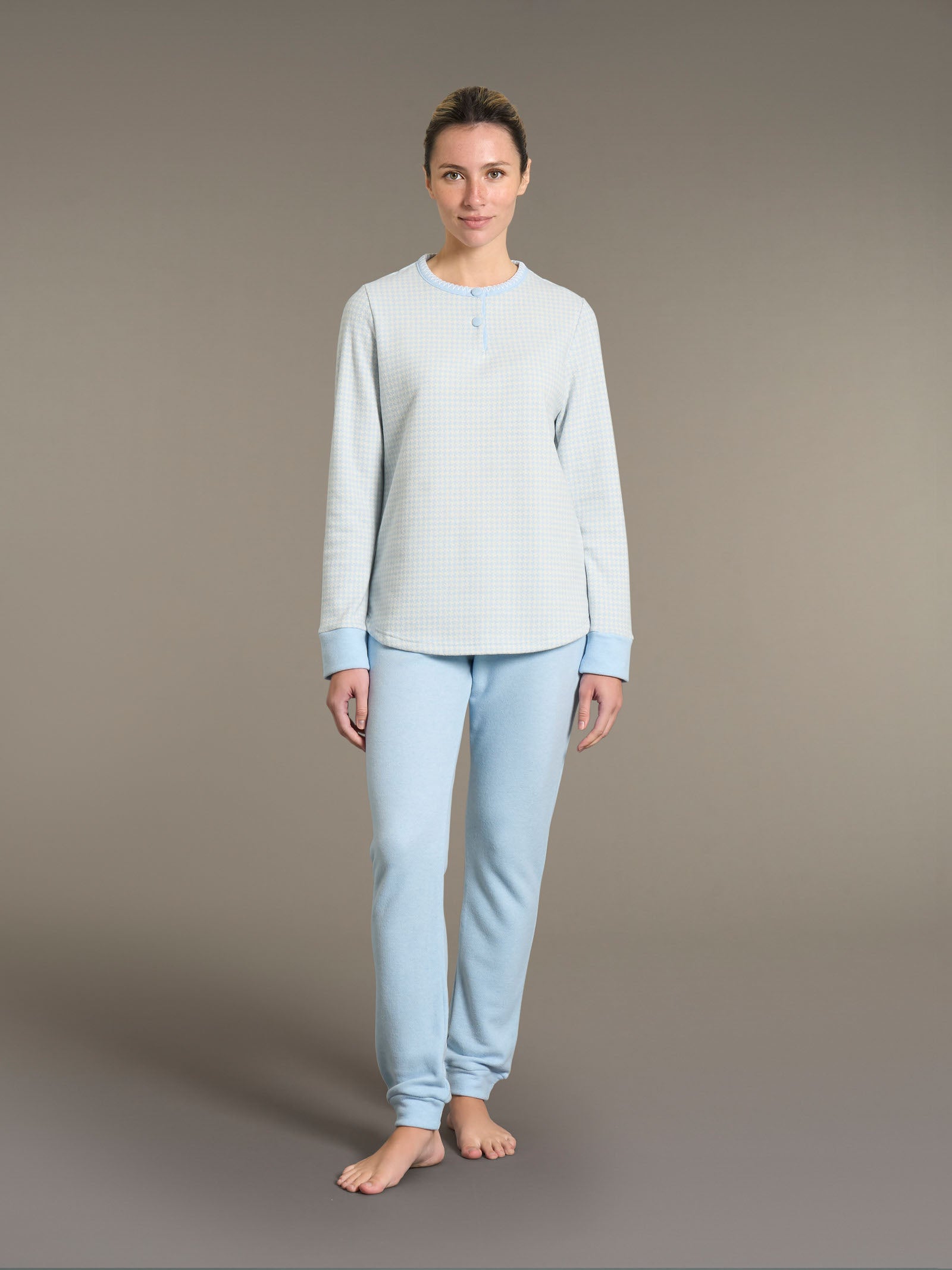 Ragno Cotton Eco Pile Pigiama Serafino Sky Blue Donna