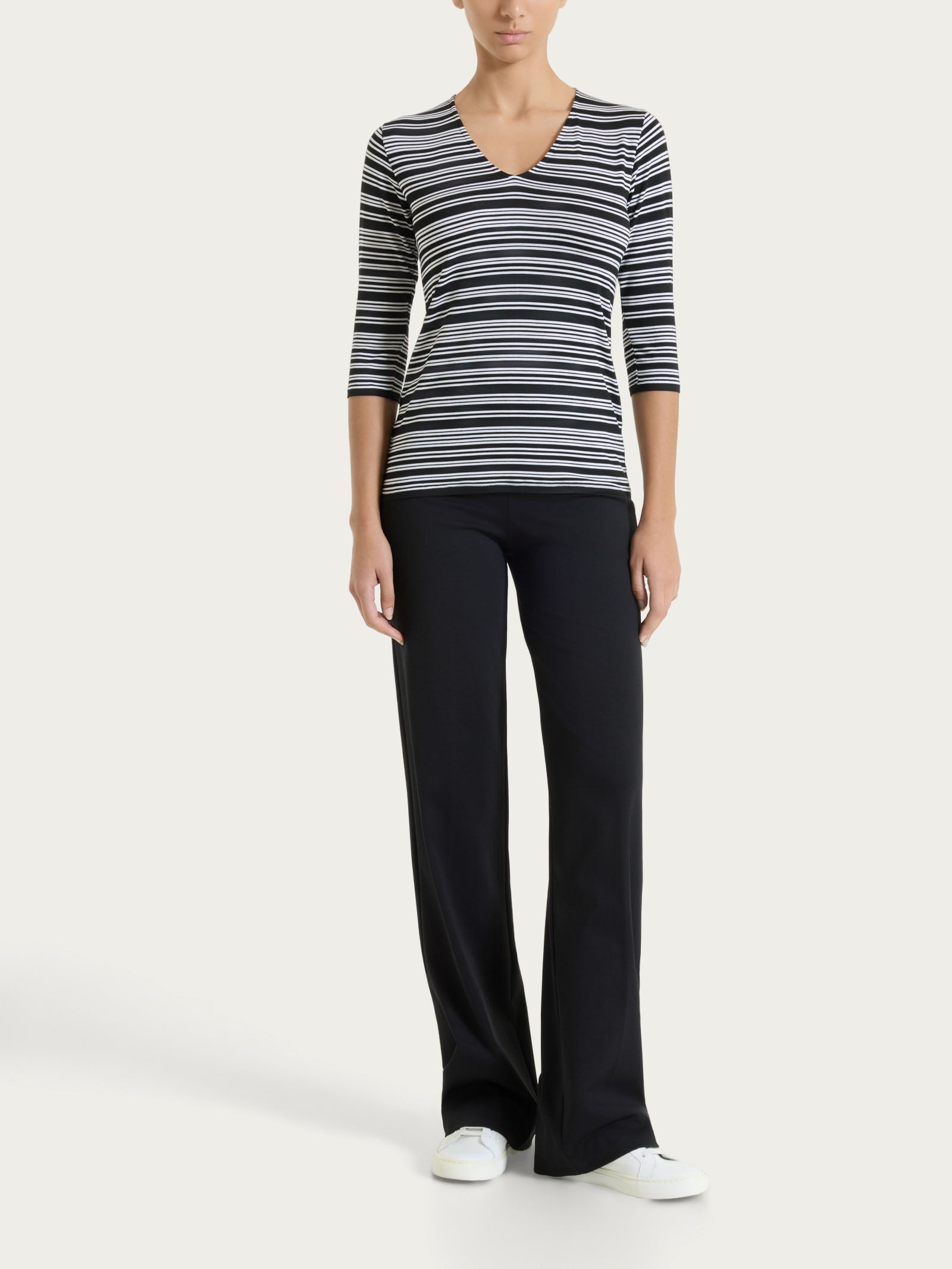 Ragno Viscosa Summer maglietta scollo a V righe Fant.Nero skinny