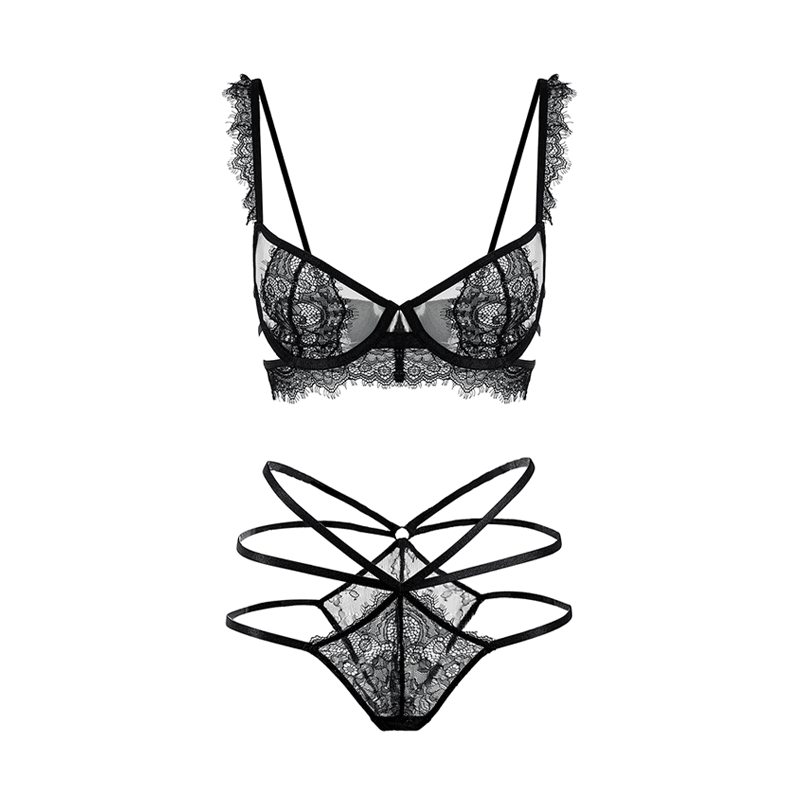 Maria Grazia Severi Set Intimo Pizzo Nero Strappy 2 Pezzi