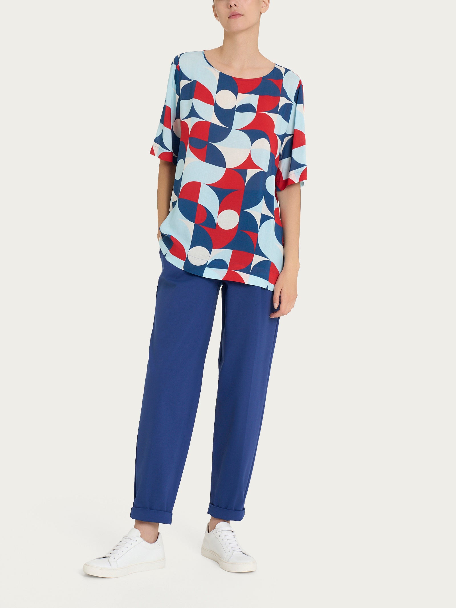 Ragno EcoSeta blusa girocollo Fantasia Blueberry blu
