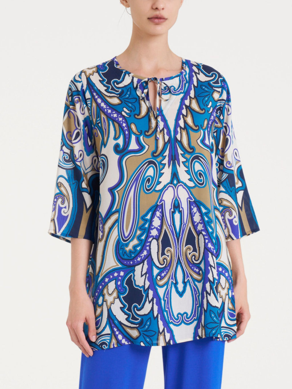 Ragno EcoSeta blusa lunga Dazzling Blue manica 3/4