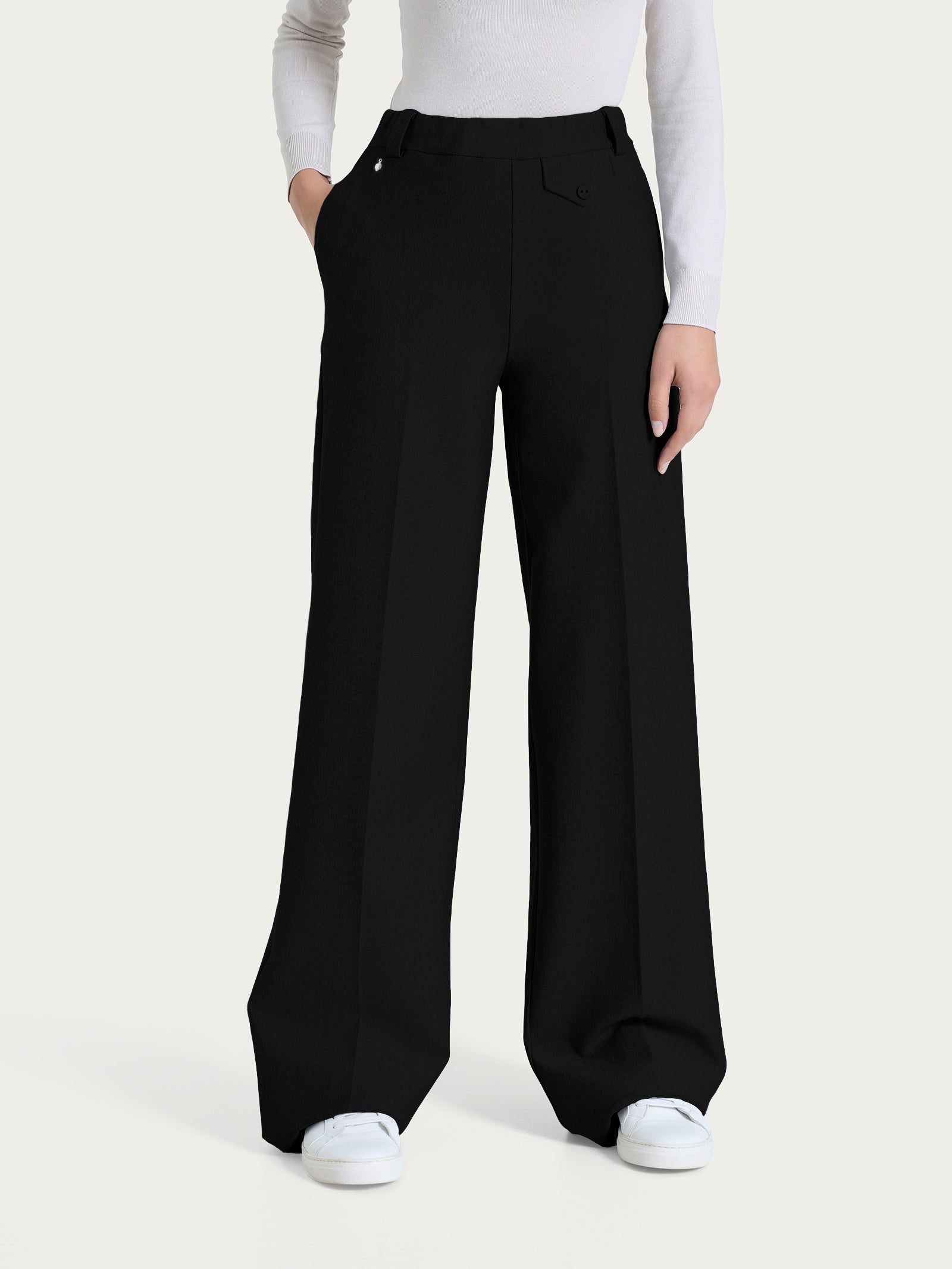 Ragno Compact pantalone palazzo con taschino Nero elasticizzato