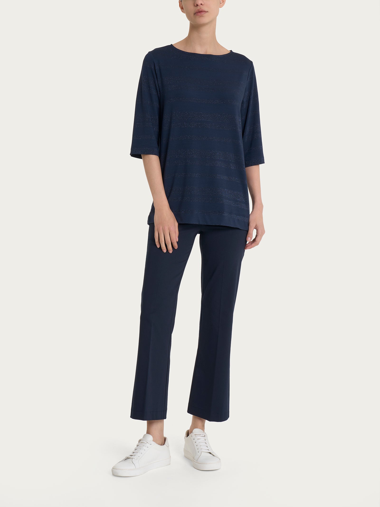 Ragno Perfetta maglietta righe viscosa lurex blu Bleu
