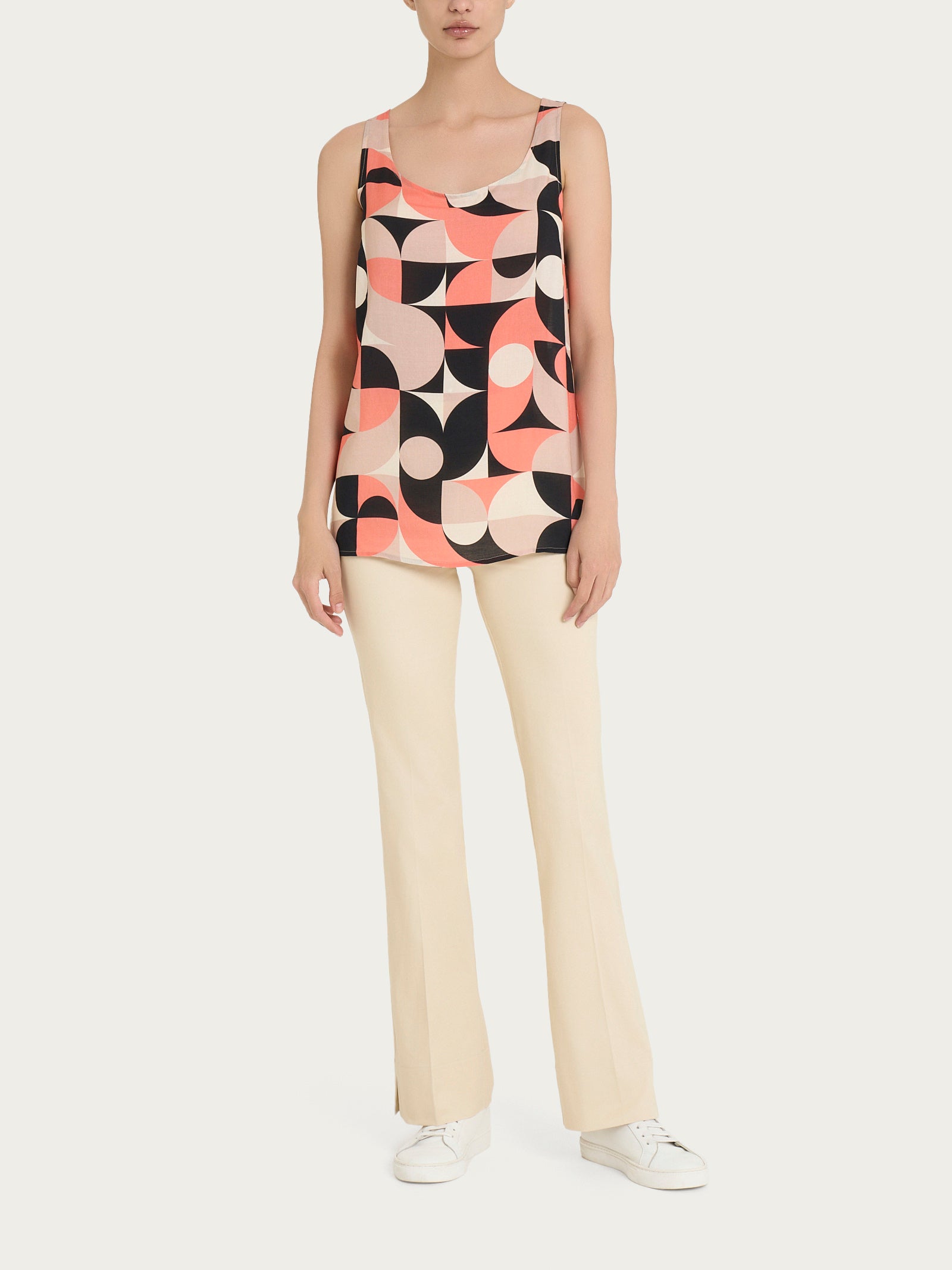Ragno EcoSeta top smanicato donna Fant. Warm Taupe geometrico