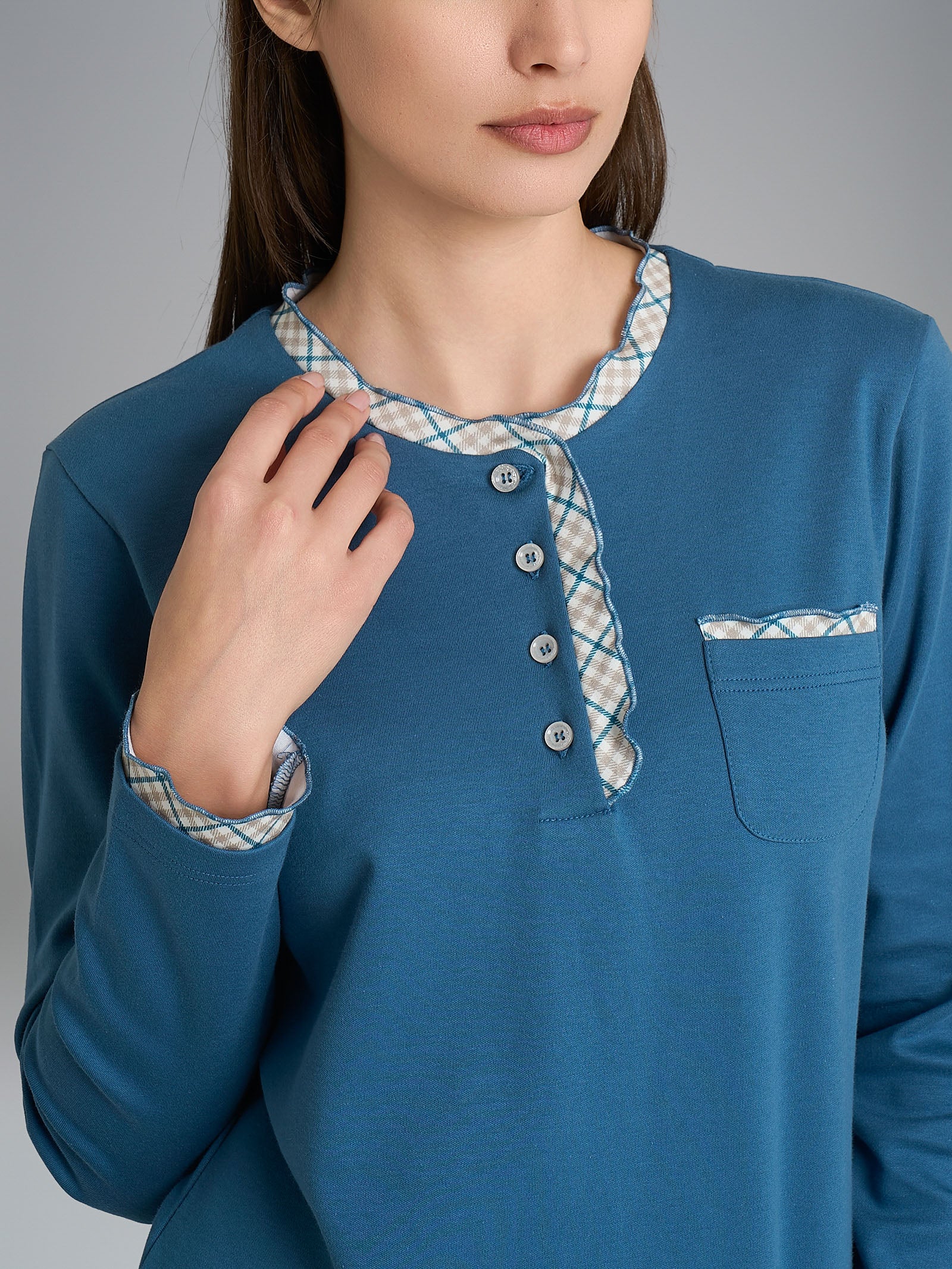 Ragno Sweet Emotion pigiama serafino cotone Real Teal Tartan
