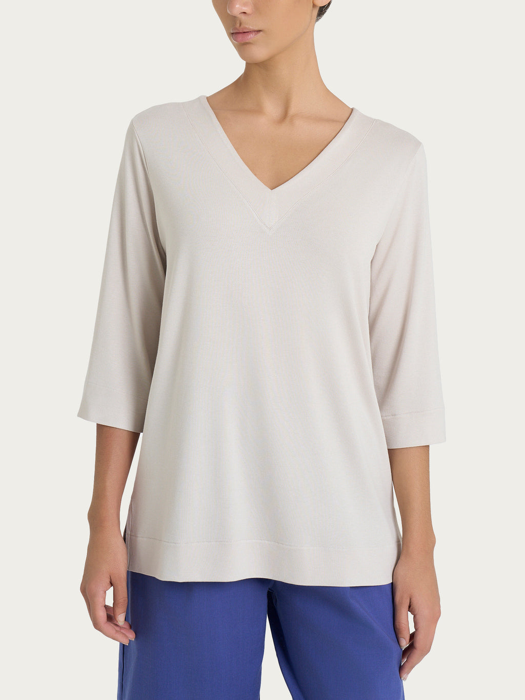 Ragno T-shirt Doppio Scollo V Champignon in Jersey Viscosa