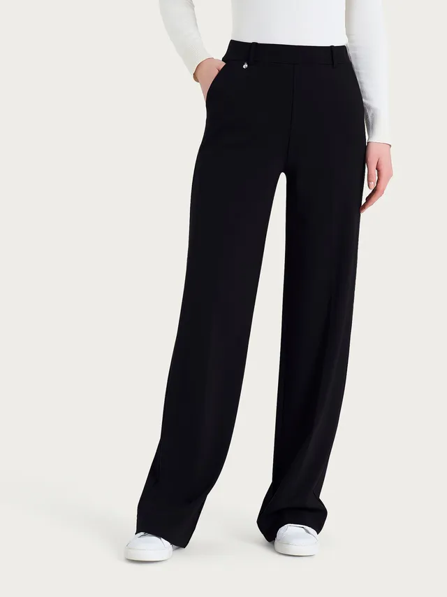 Ragno Compact Pantalone Palazzo Tasche Nero Wide Leg