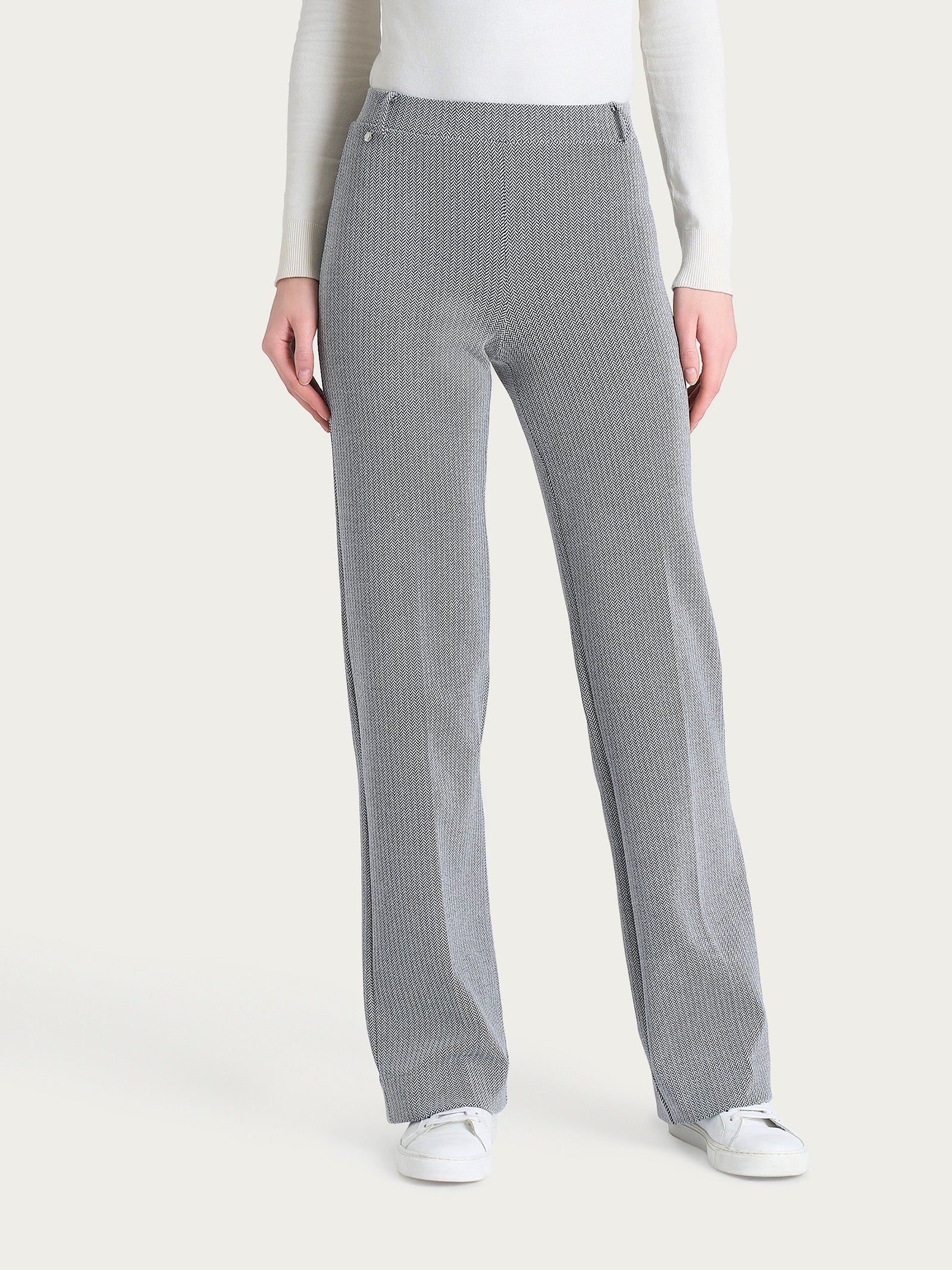 Ragno Compact Pantalone Ampio jacquard nero spina di pesce