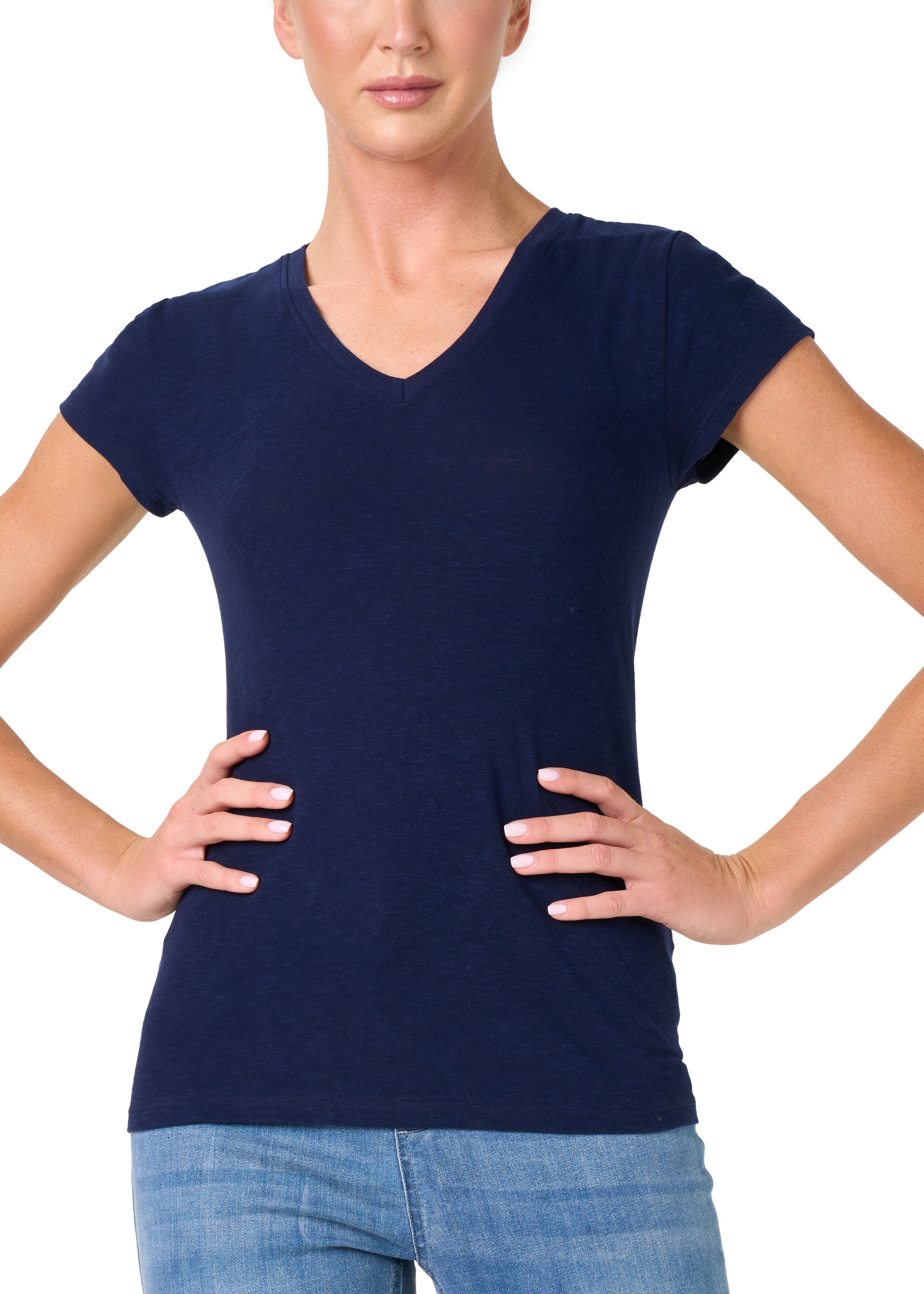 Philippe Matignon Leger t-shirt donna lino scollo a V M/L