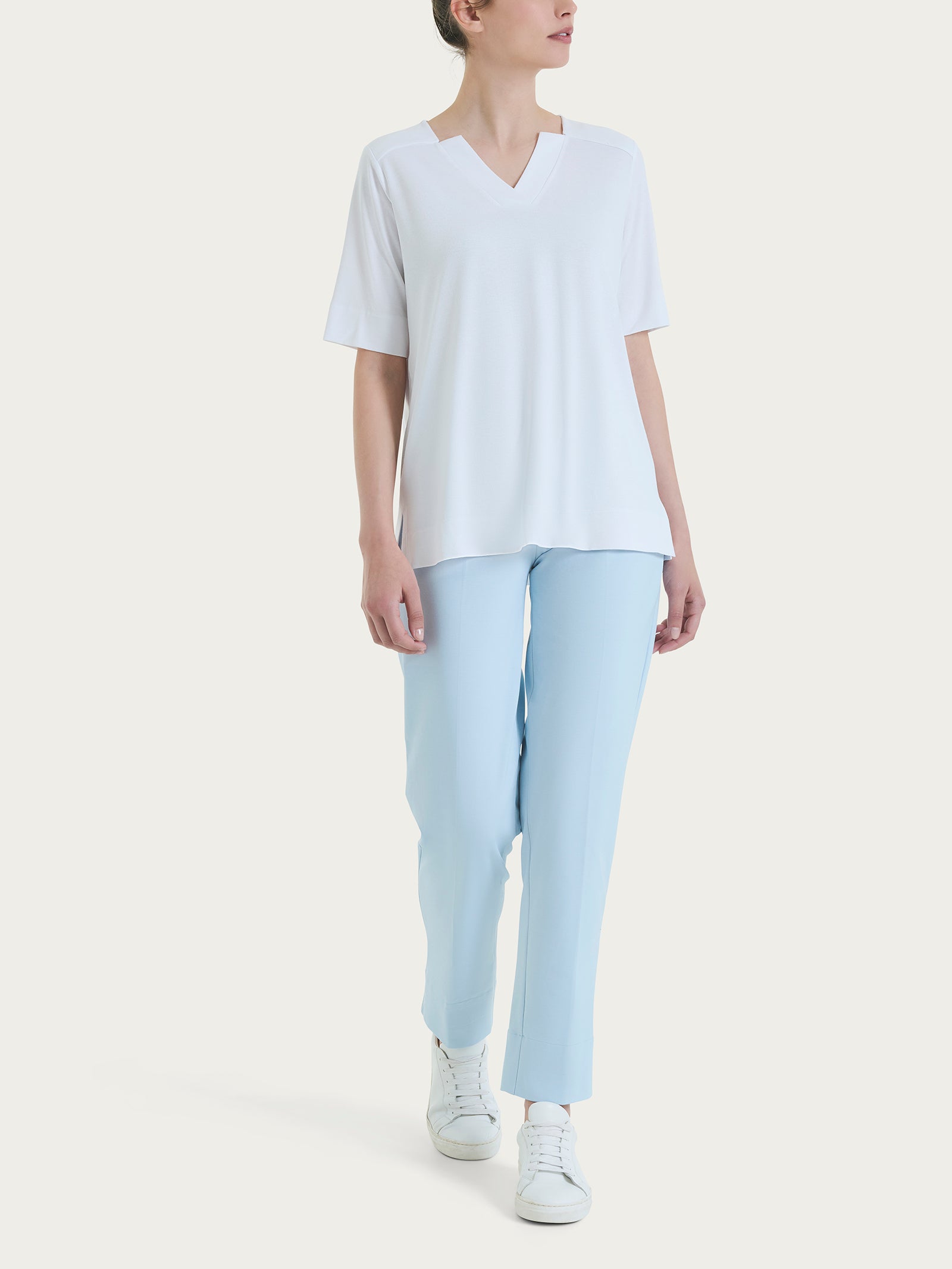 Ragno Viscosa Summer Scollo a V Maglietta Donna Bianco