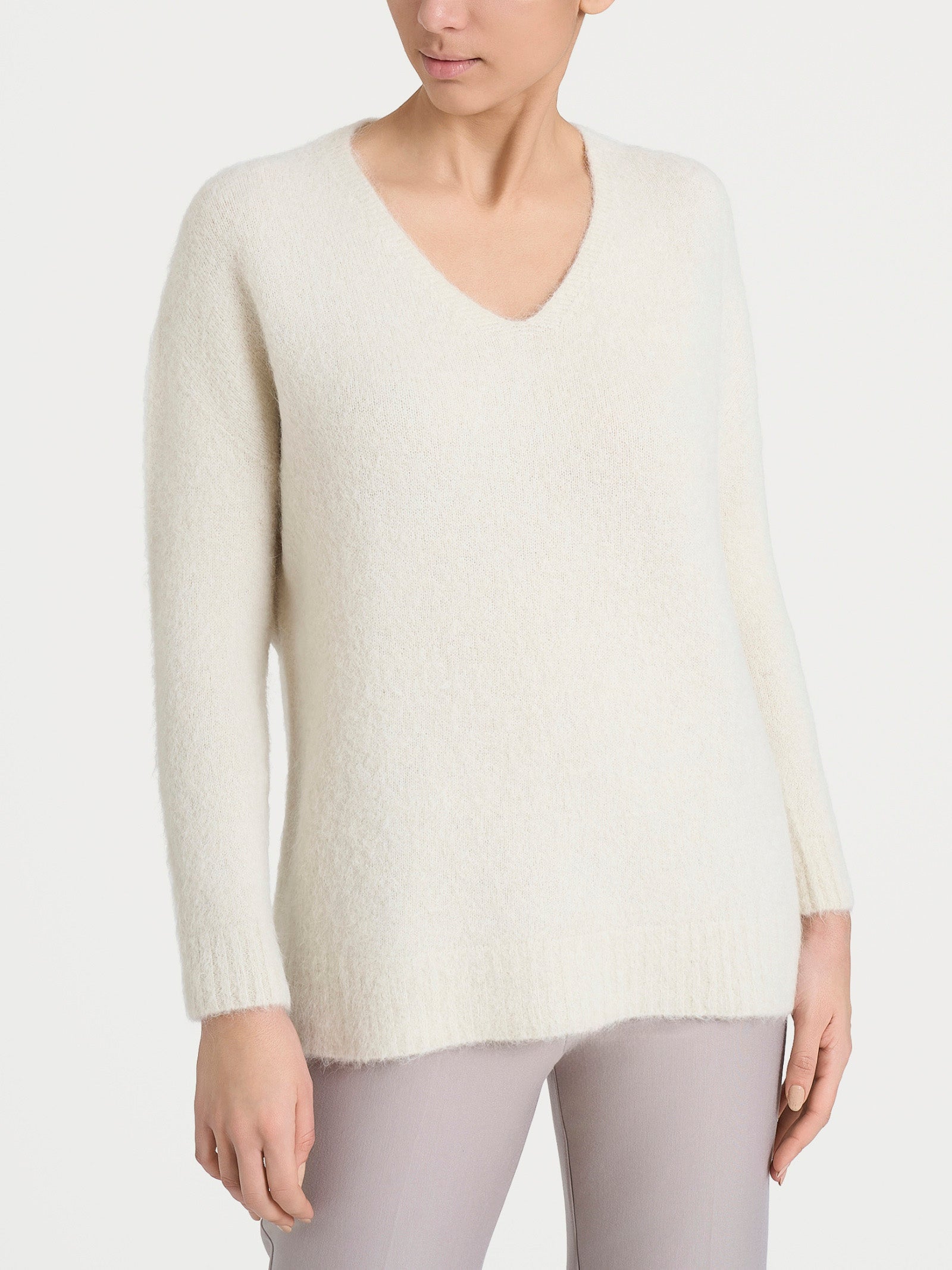 Ragno Merino Soft Maglia Scollo a V Avorio Misto Alpaca