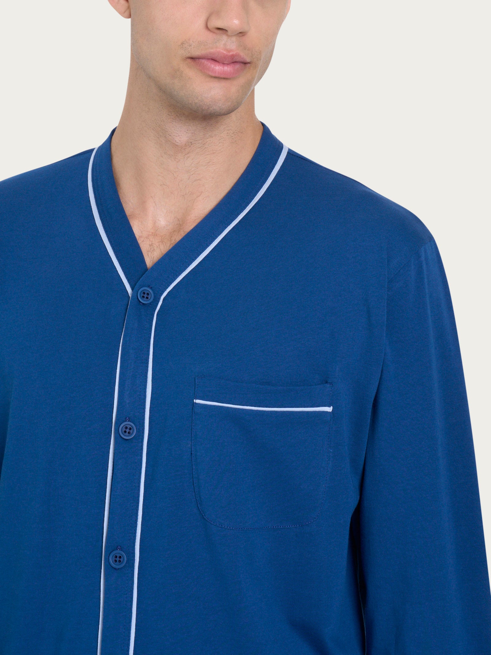 Ragno Jersey di Cotone pigiama lungo aperto Navy Peony uomo