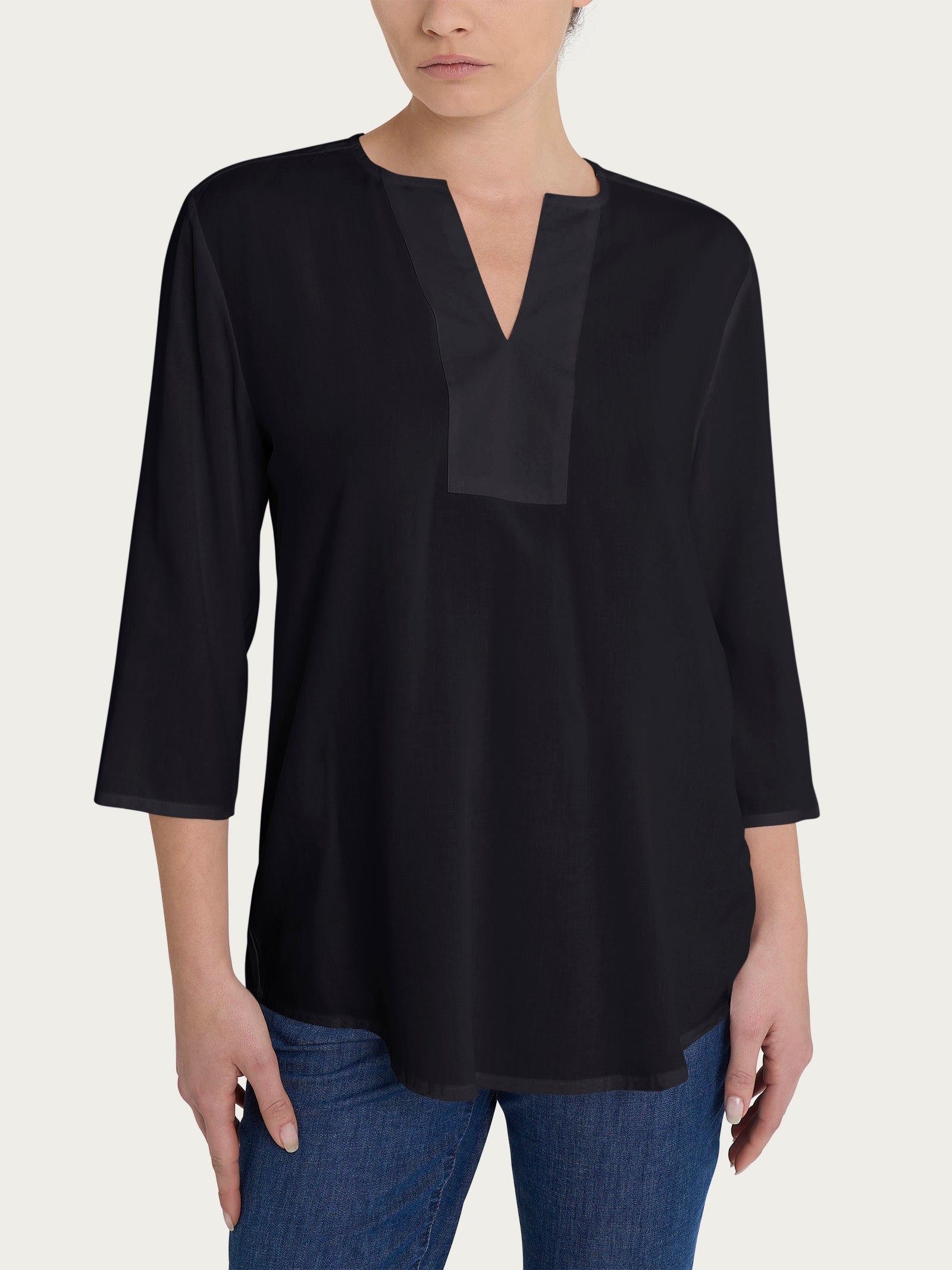 Ragno EcoSeta blusa scollo V manica 3/4 nera viscosa