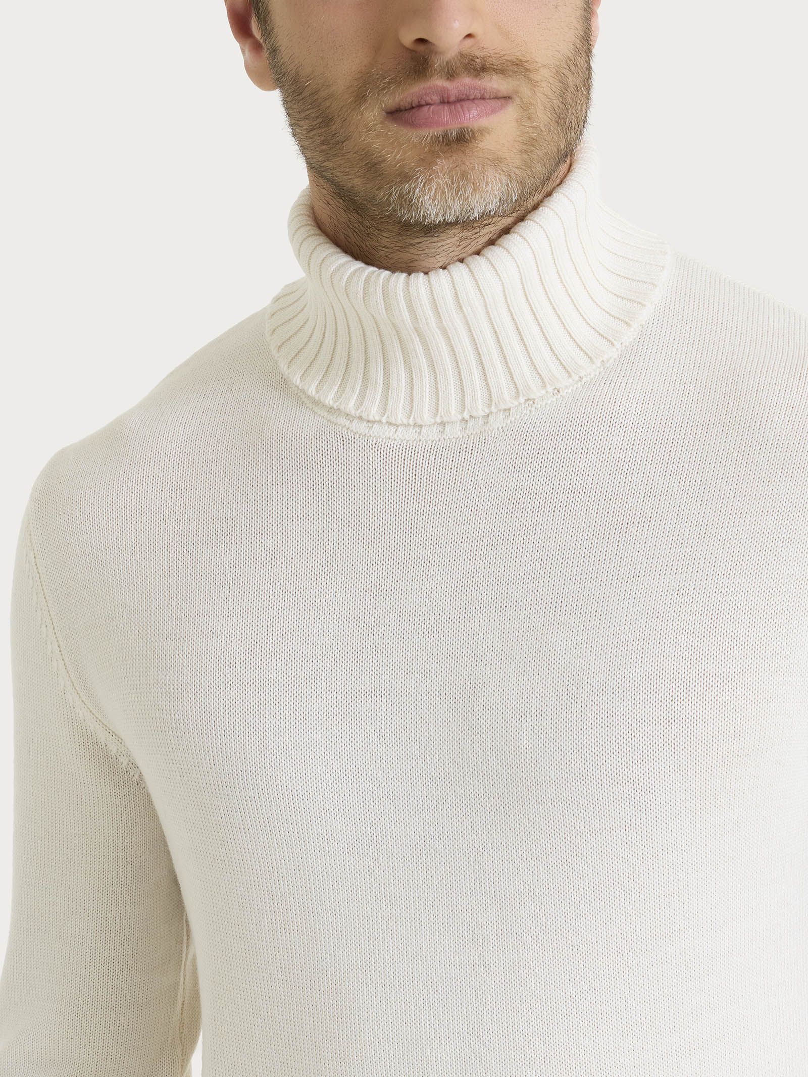 Ragno Merino Soft Dolcevita Maglione Uomo Avorio Pura Lana