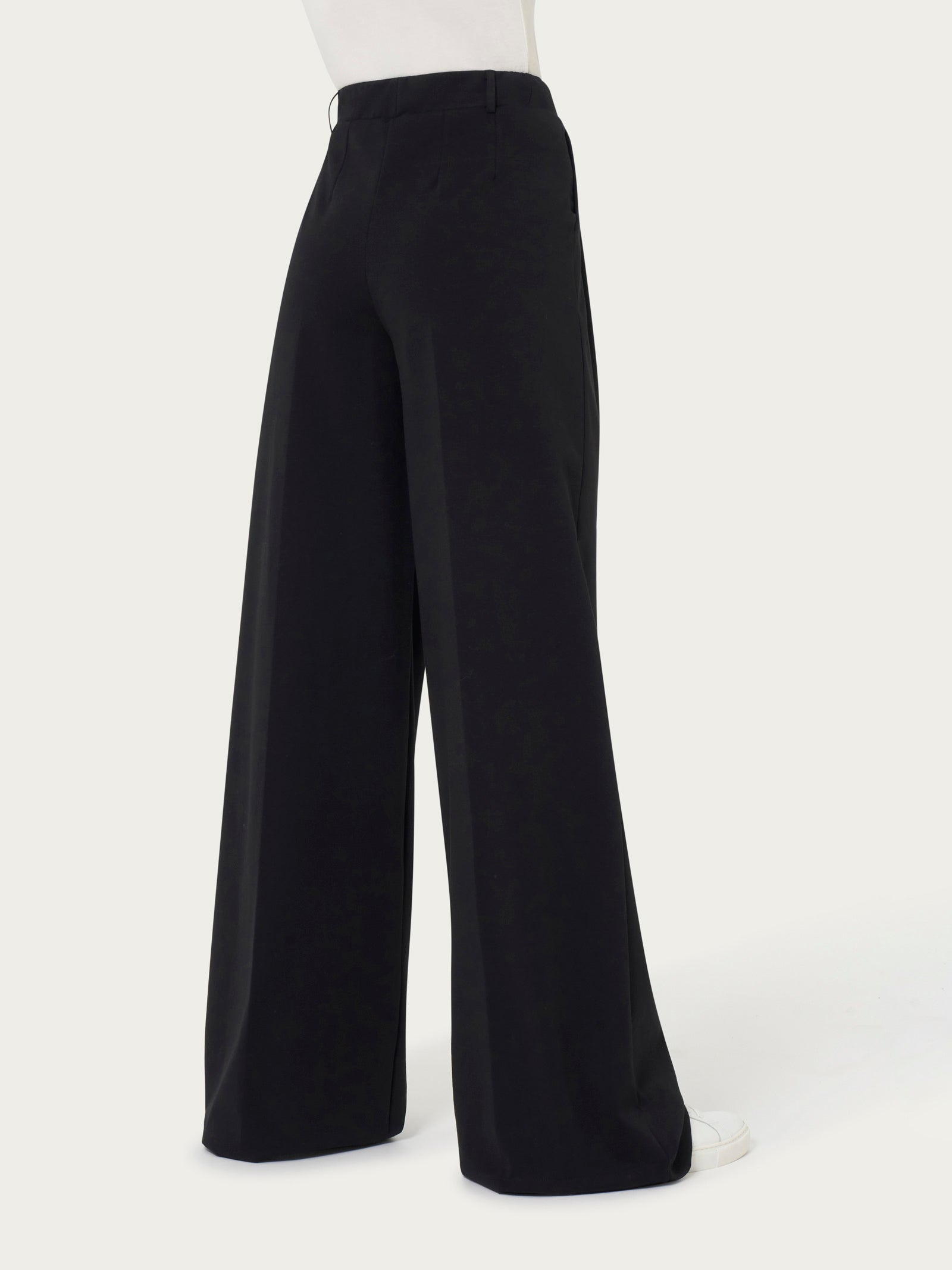 Ragno Compact Light Pantalone Palazzo Nero con Pinces largo
