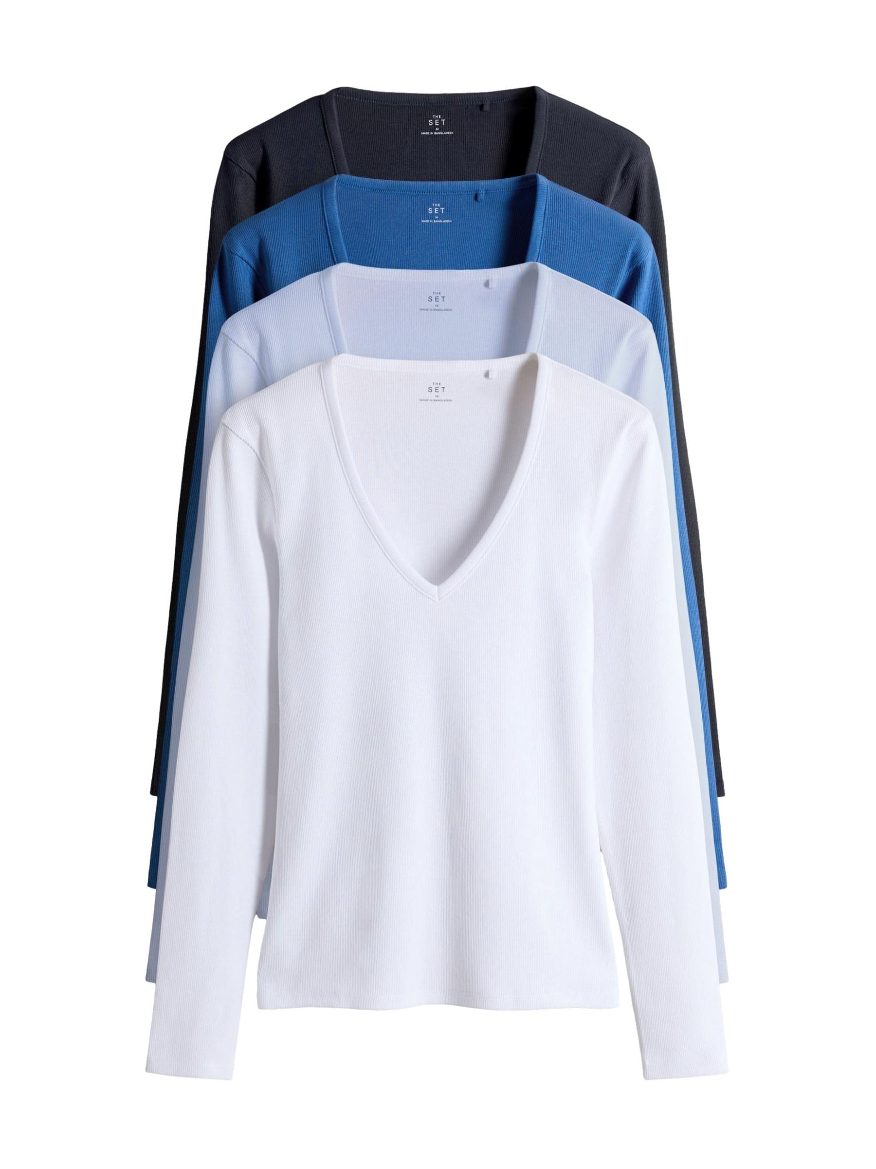 Geo Next The Set maglietta coste donna 4 pezzi scollo a V maniche