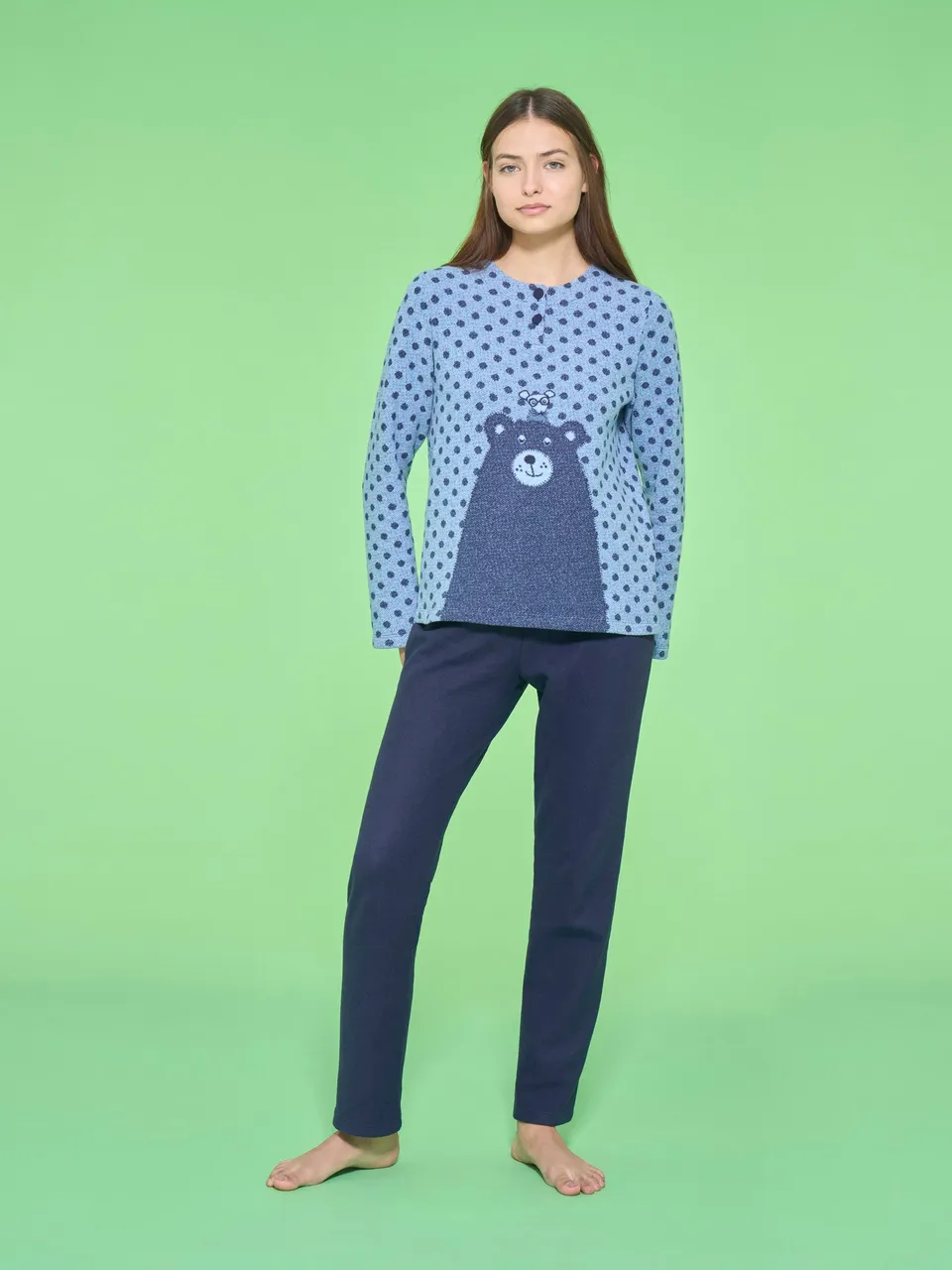 Ragno Pigiama Serafino Pois Donna Delave Cotton Pile