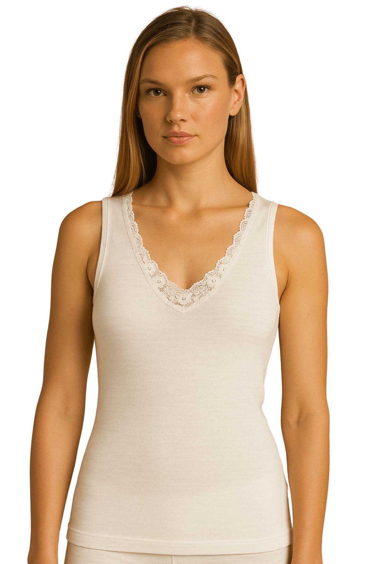 Lady C Canotta Donna Spalla Larga Misto Lana Pizzo Elegante