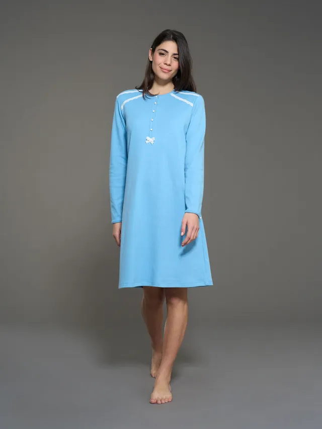 Ragno Camicia Notte cotone Dusk Blue collo serafino