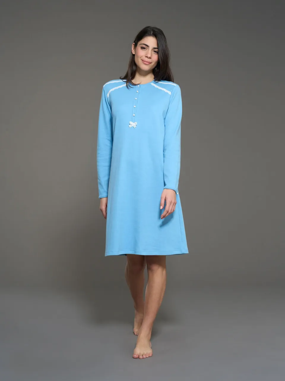 Ragno Camicia Notte cotone Dusk Blue collo serafino