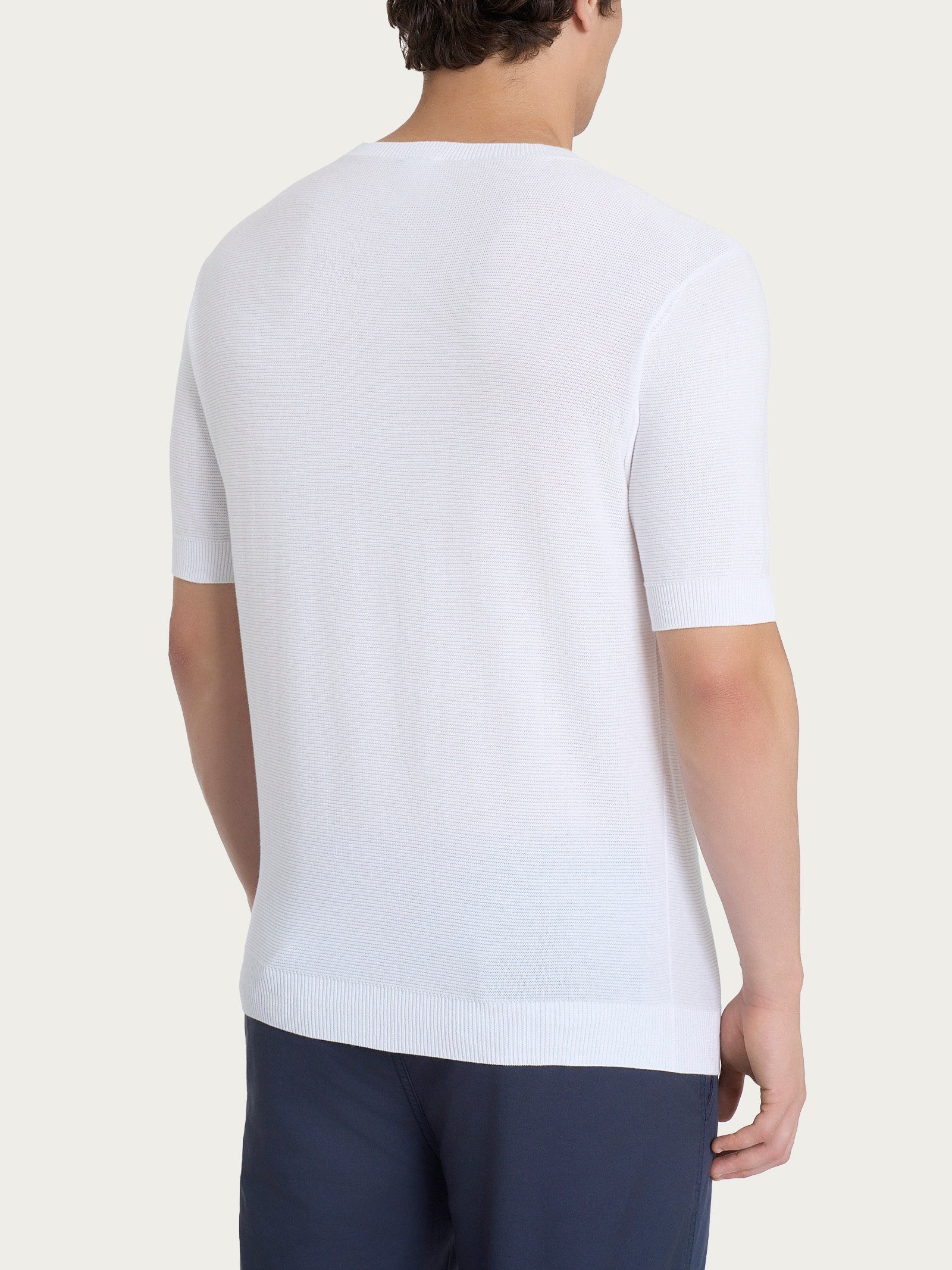 Ragno Puro Cotone Maglia Punto Links Manica Corta Bianco Girocollo