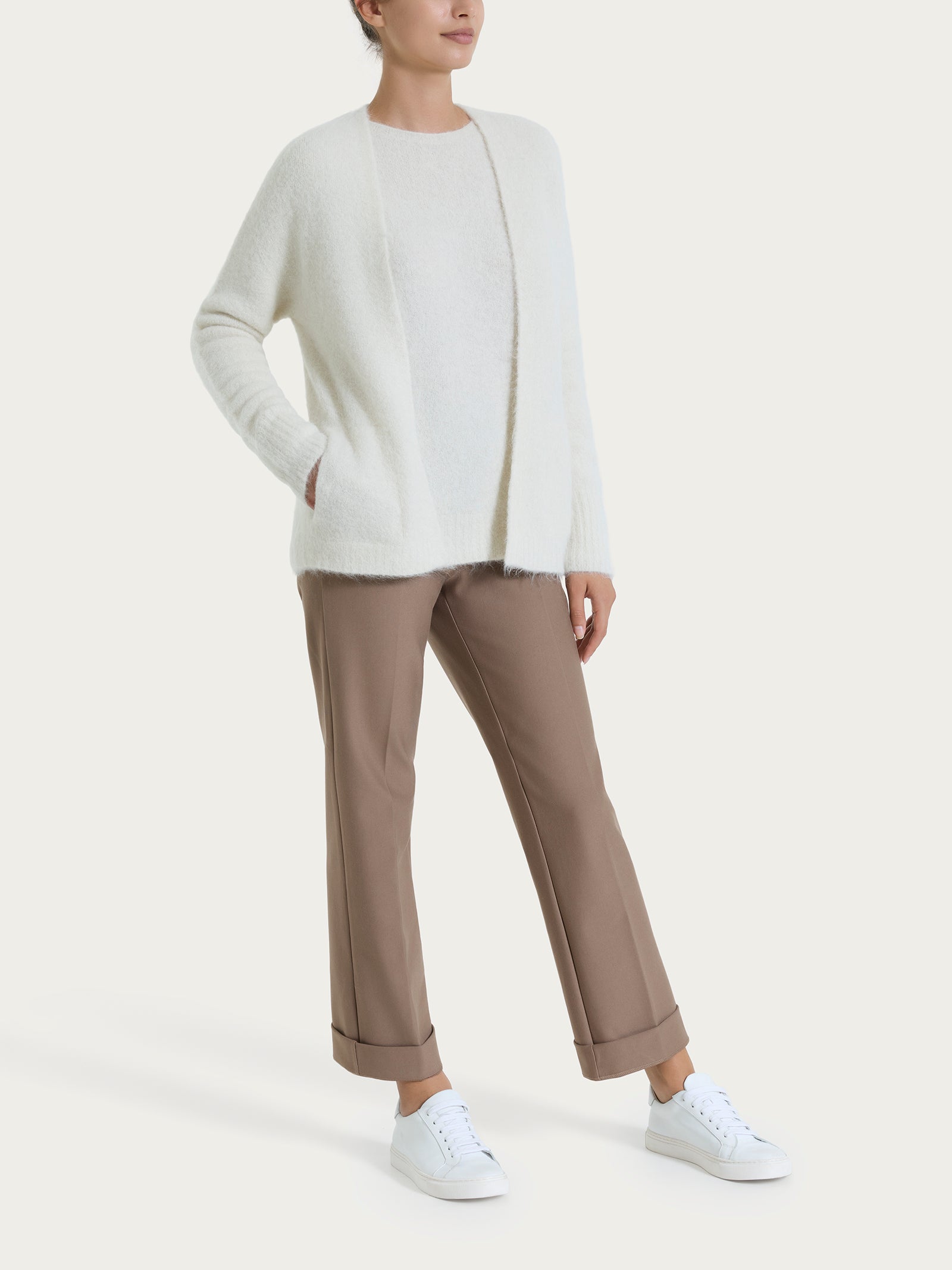 Ragno Merino Soft Cardigan Aperto Misto Alpaca Avorio