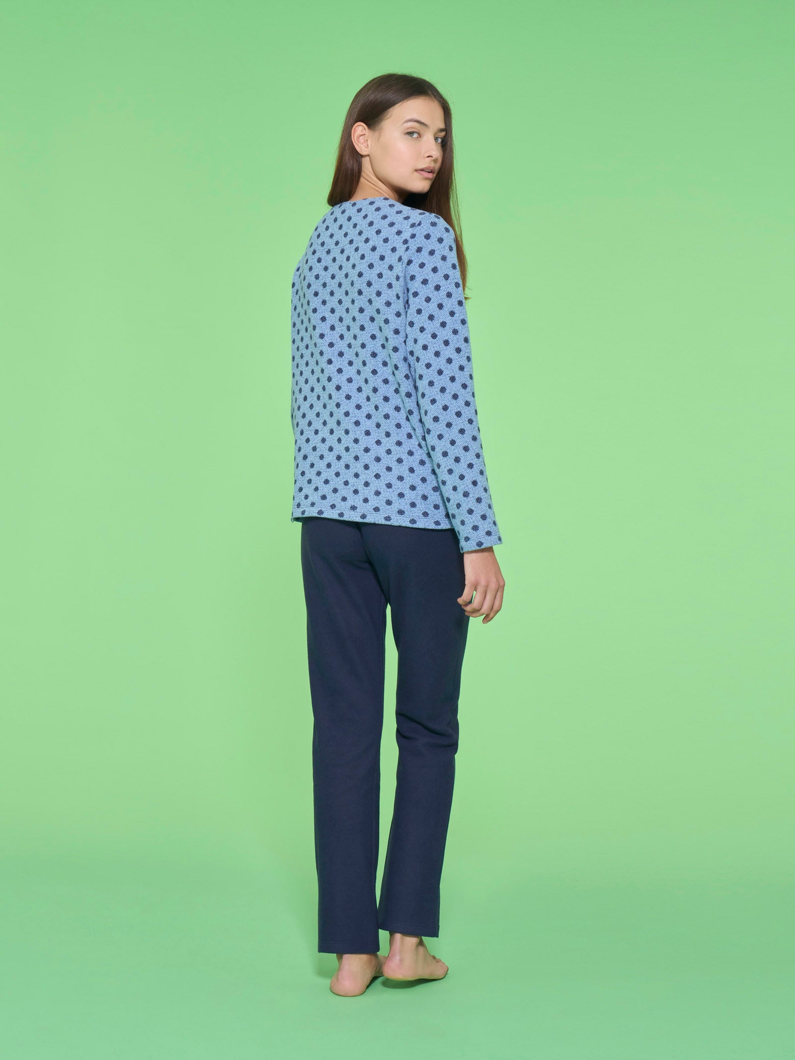 Ragno Pigiama Serafino Pois Donna Delave Cotton Pile