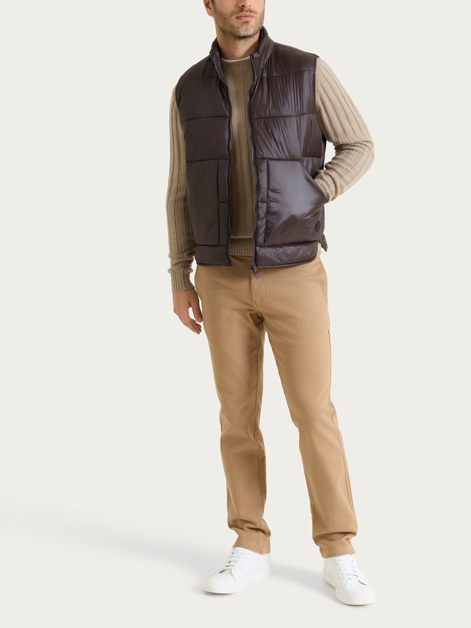 Ragno Vegan Down Piumino Shiny Smanicato marrone lucido