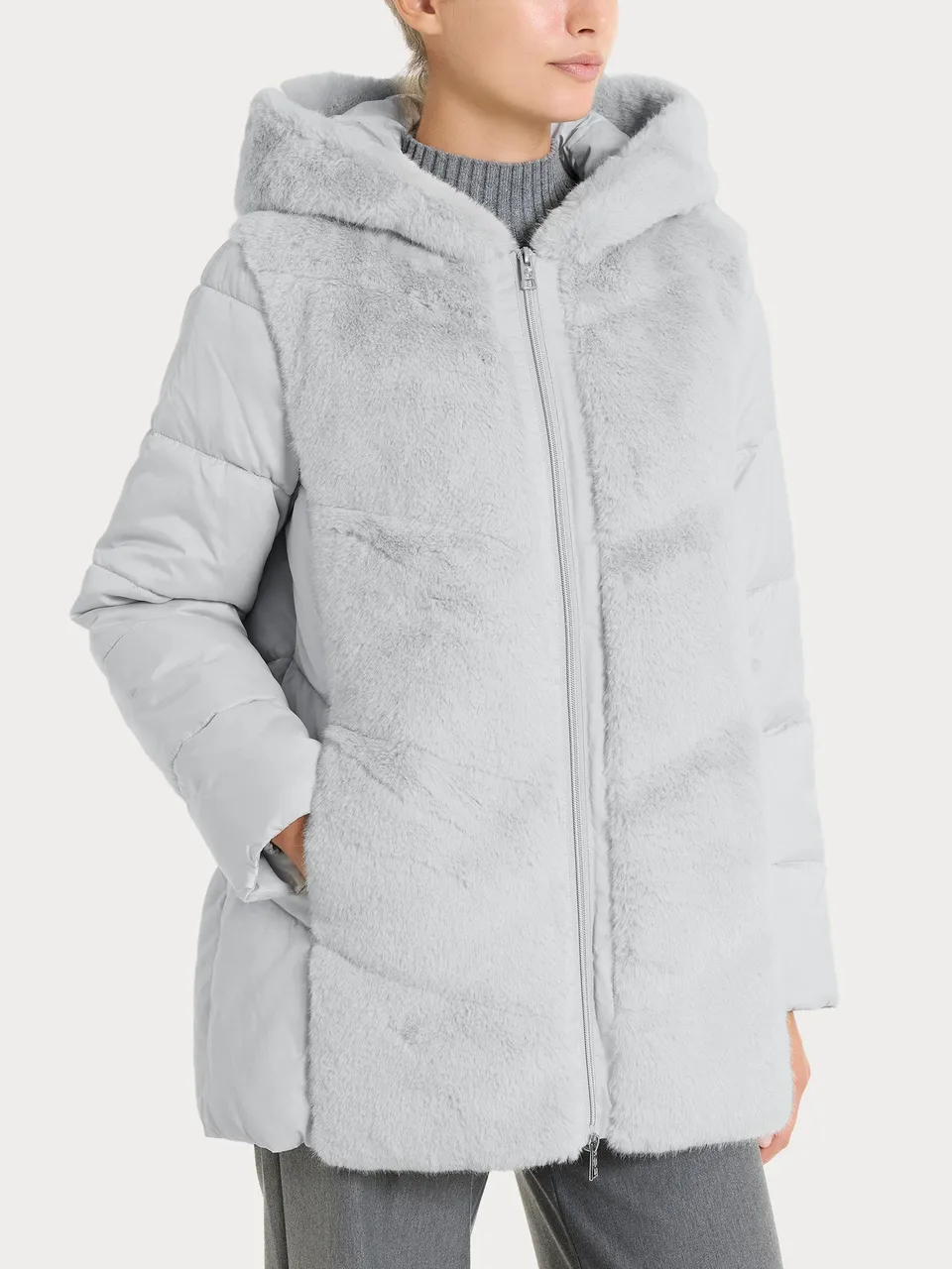 Ragno Vegan Fur Piumino Donna Dawn Blue con Cappuccio