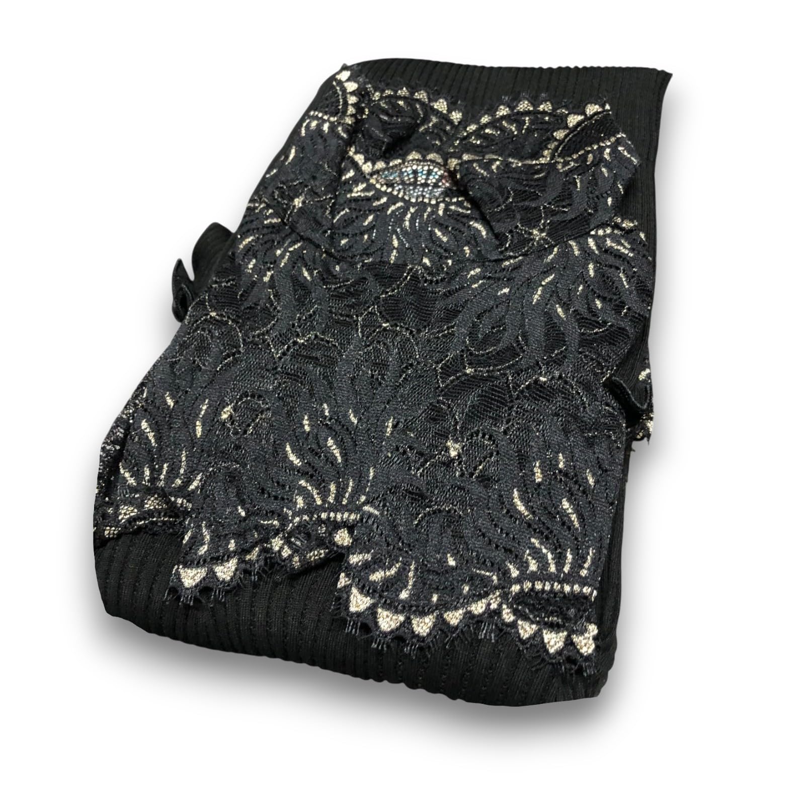 Lady C Plisse EGI Collo Pizzo Dorato maglia nero manica lunga calda