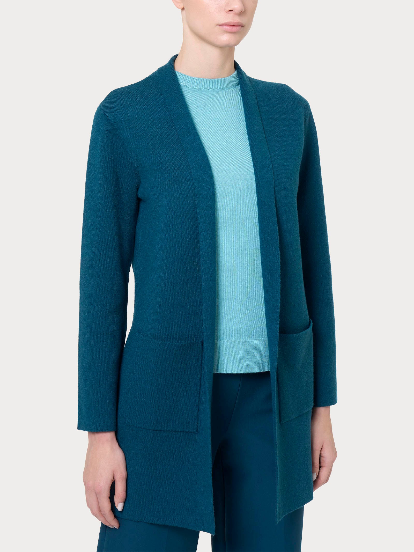 Ragno Super Soft Cardigan Lungo Aperto Blu con Tasche
