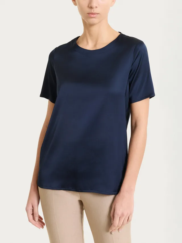 Ragno Stretch Satin maglietta manica corta Bleu viscosa