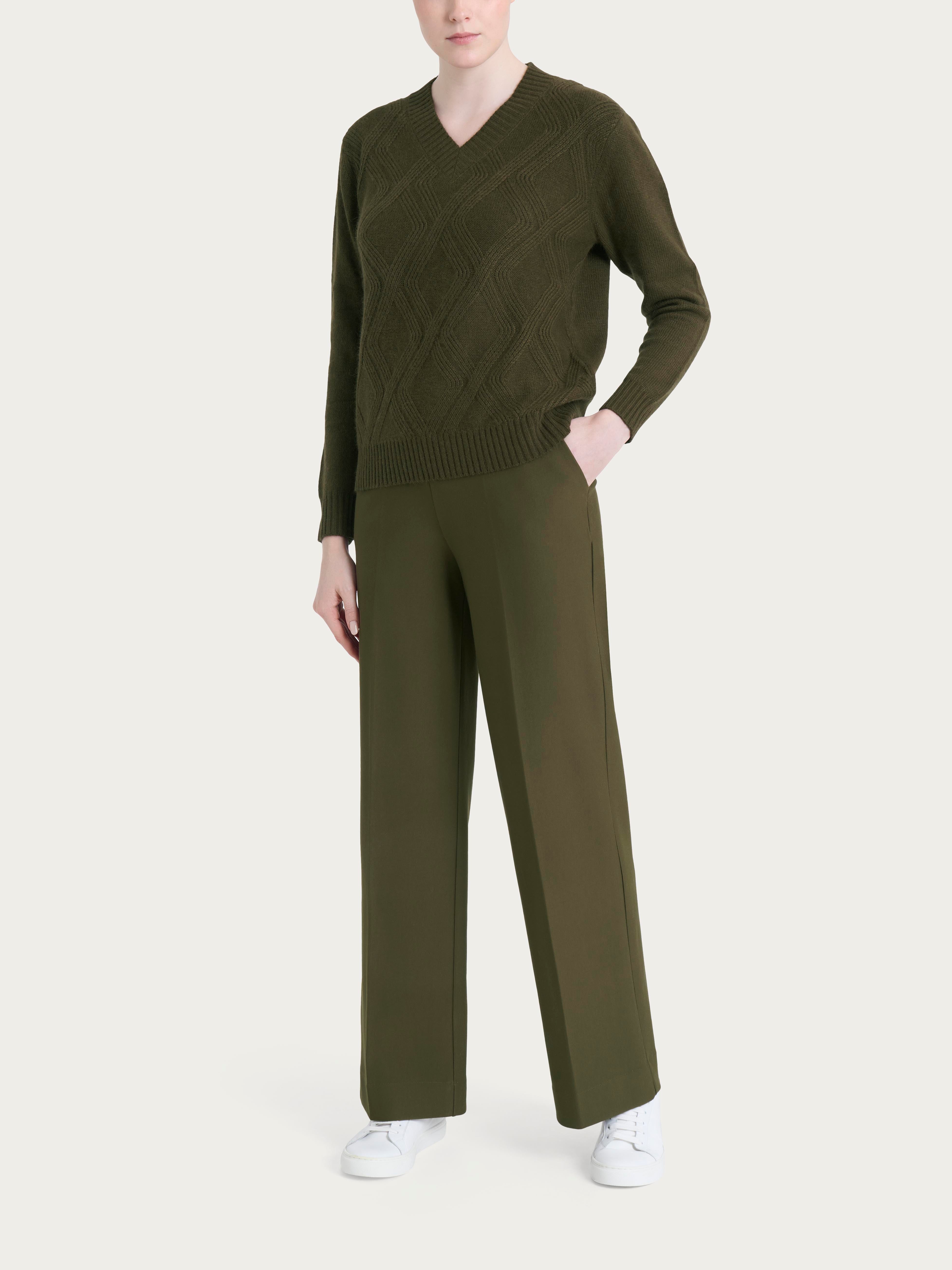 Ragno Natural Soft Maglia Scollo V Trecce Verde Oliva