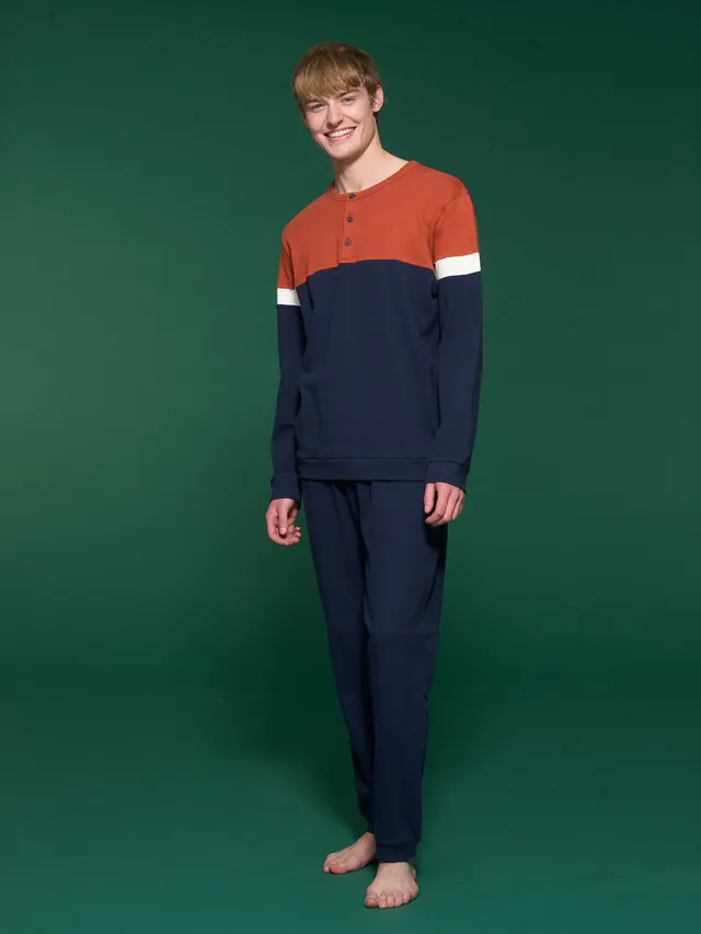 Ragno Interlock Pigiama Serafino Lungo rosso puro cotone