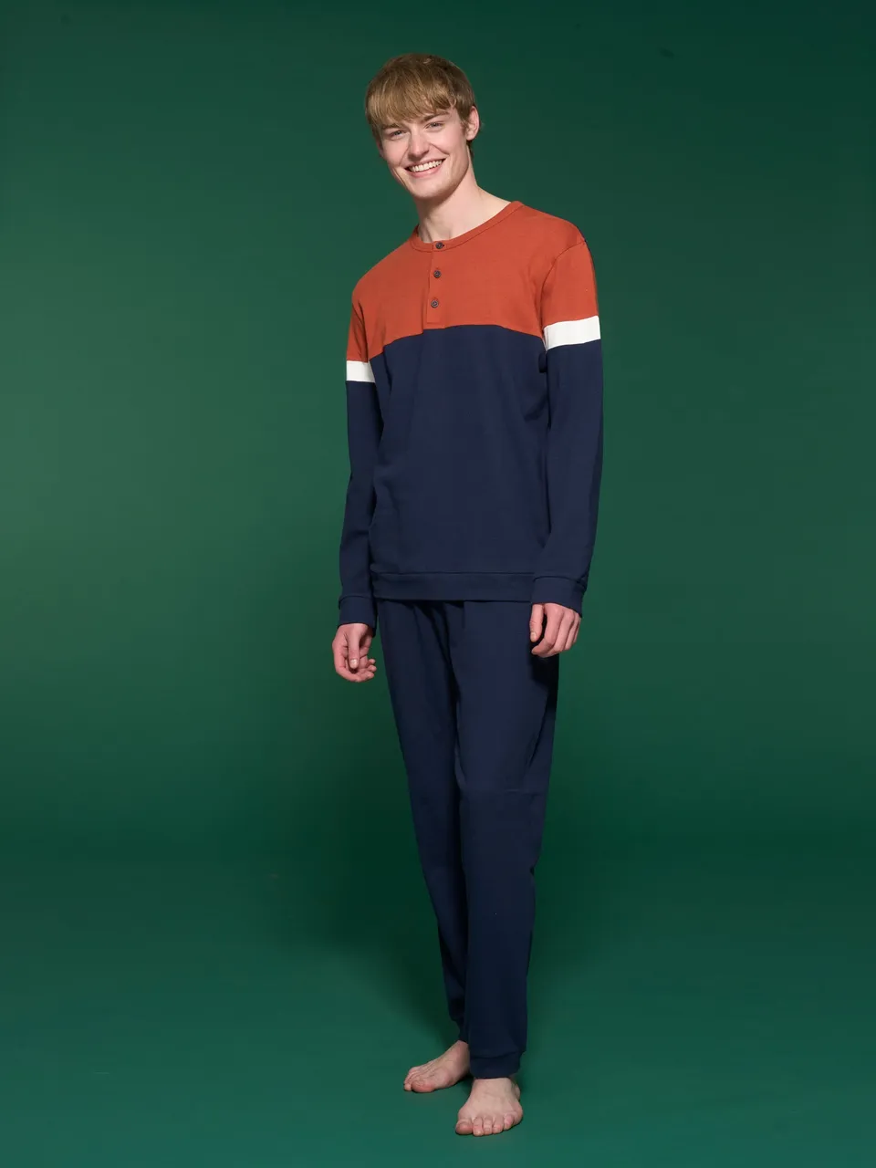 Ragno Interlock Pigiama Serafino Lungo rosso puro cotone