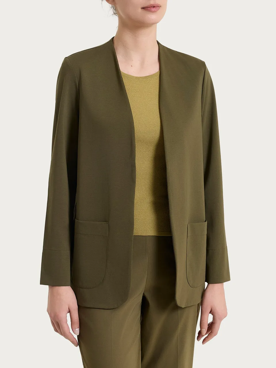 Ragno Compact Light Blazer Senza Revers Dark Olive Misto Cotone