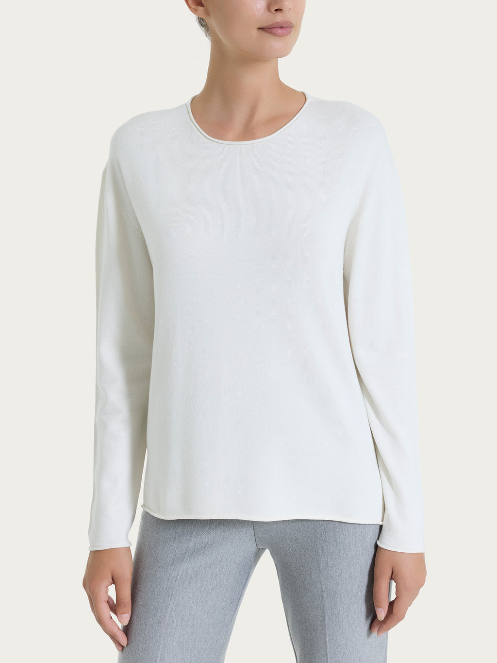 Ragno Four Seasons Maglia Girocollo Asimmetrica Avorio morbida