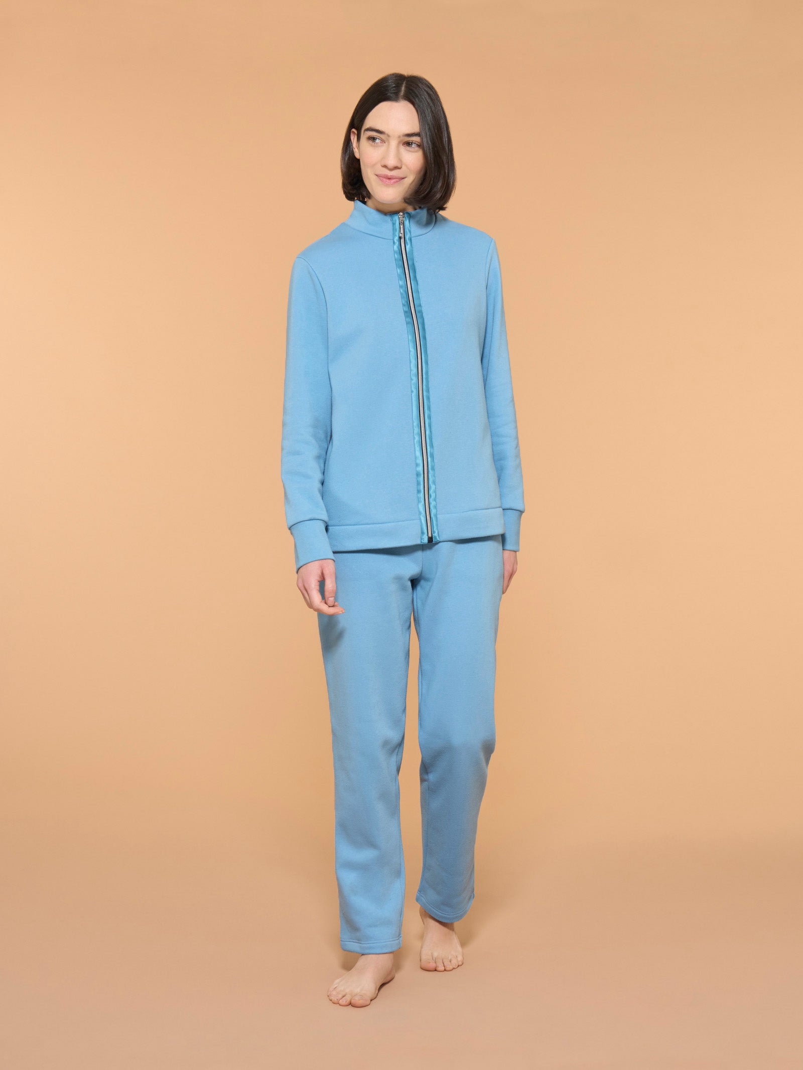 Ragno Tuta Felpata Collo Alto Cotone Dusk Blue Calda