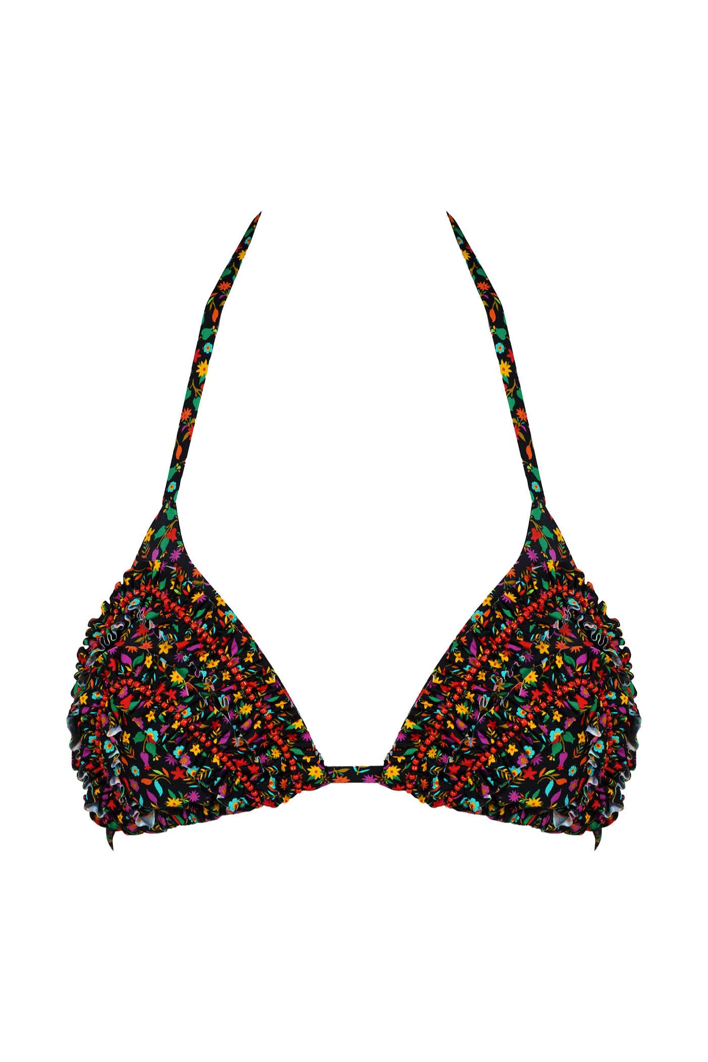 Goldenpoint Wonderland top bikini triangolo rouches floreale