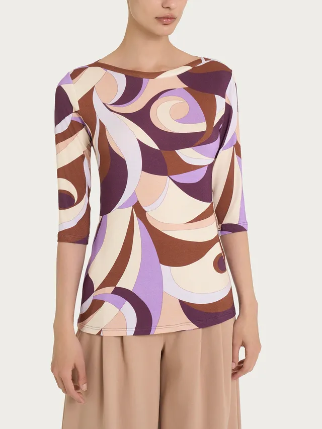 Ragno Viscosa Summer Scollo Barchetta maglietta Fant. Plum Perfect viscosa