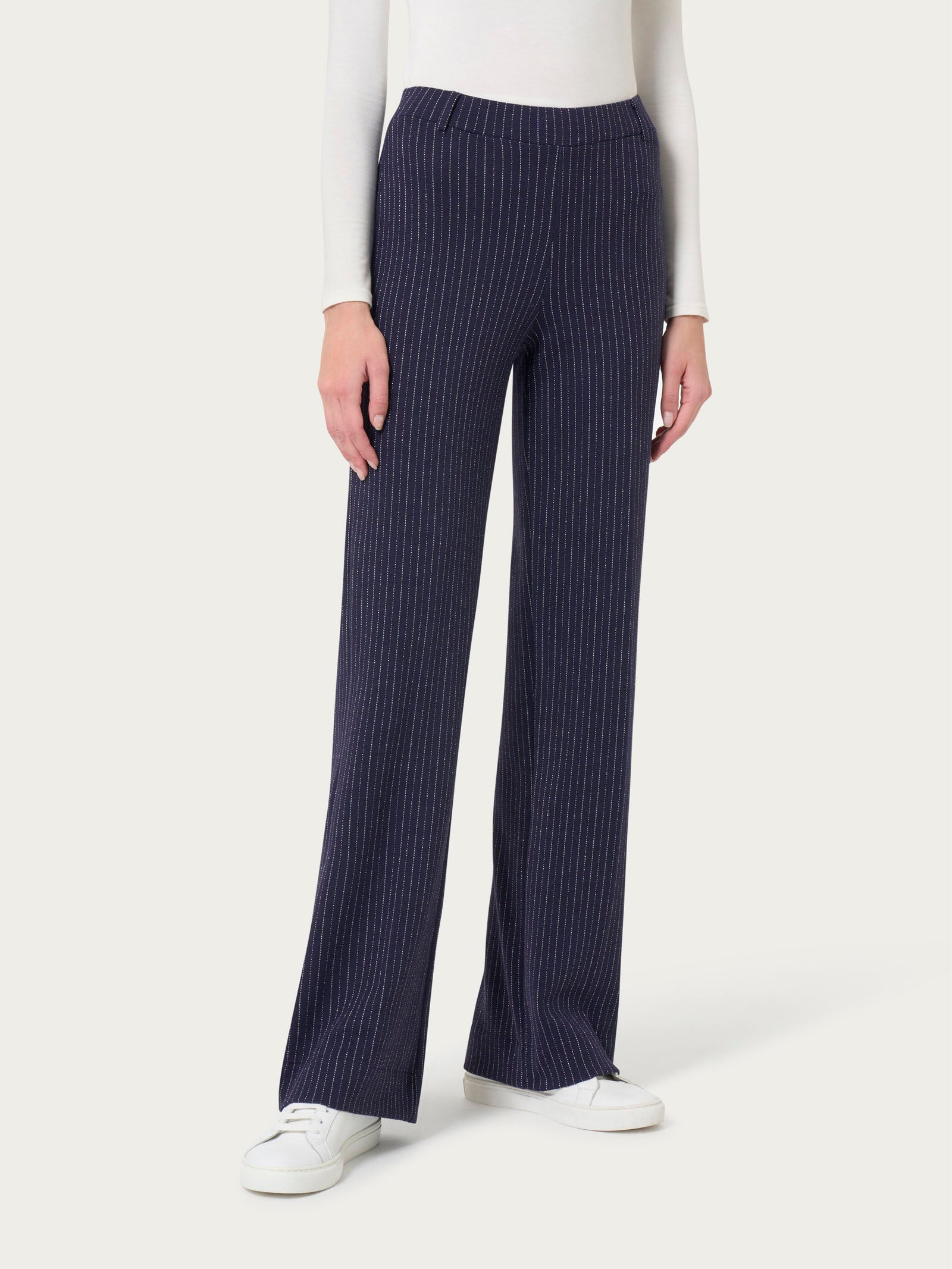 Ragno Eco Jacquard Pantalone Ampio Gessato bleu wide leg
