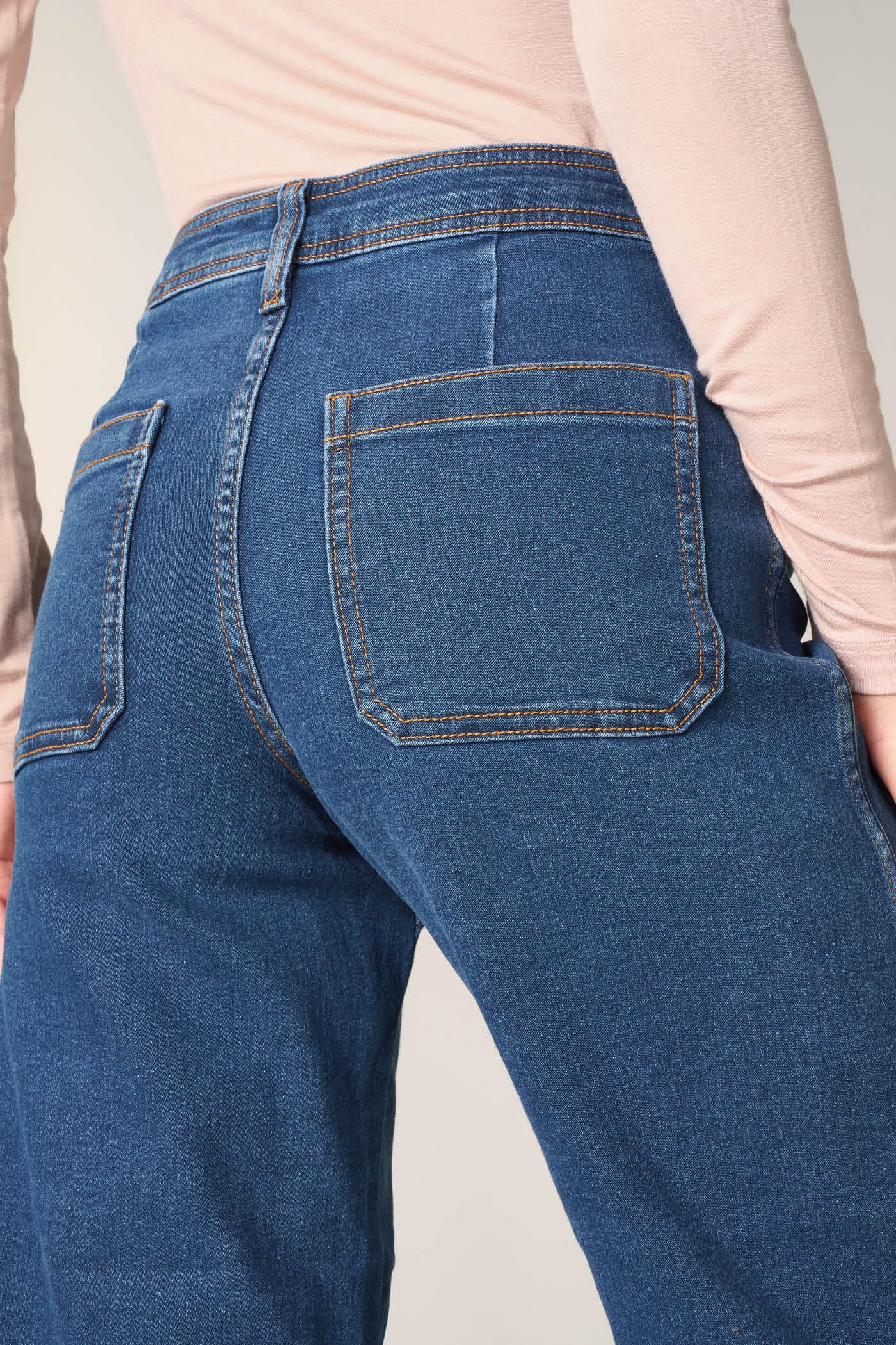 Goldenpoint jeans donna wide leg cropped vita media denim
