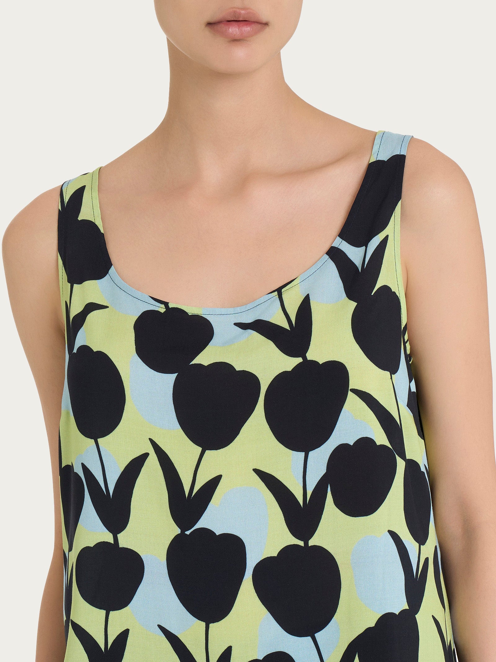Ragno Ecoseta top donna verde fantasia tulipani