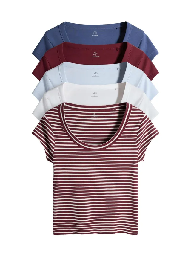 Next The Set Confezione da 5 T-Shirt Coste Donna Scollo Rotondo