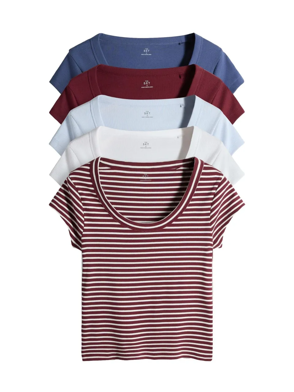 Next The Set Confezione da 5 T-Shirt Coste Donna Scollo Rotondo