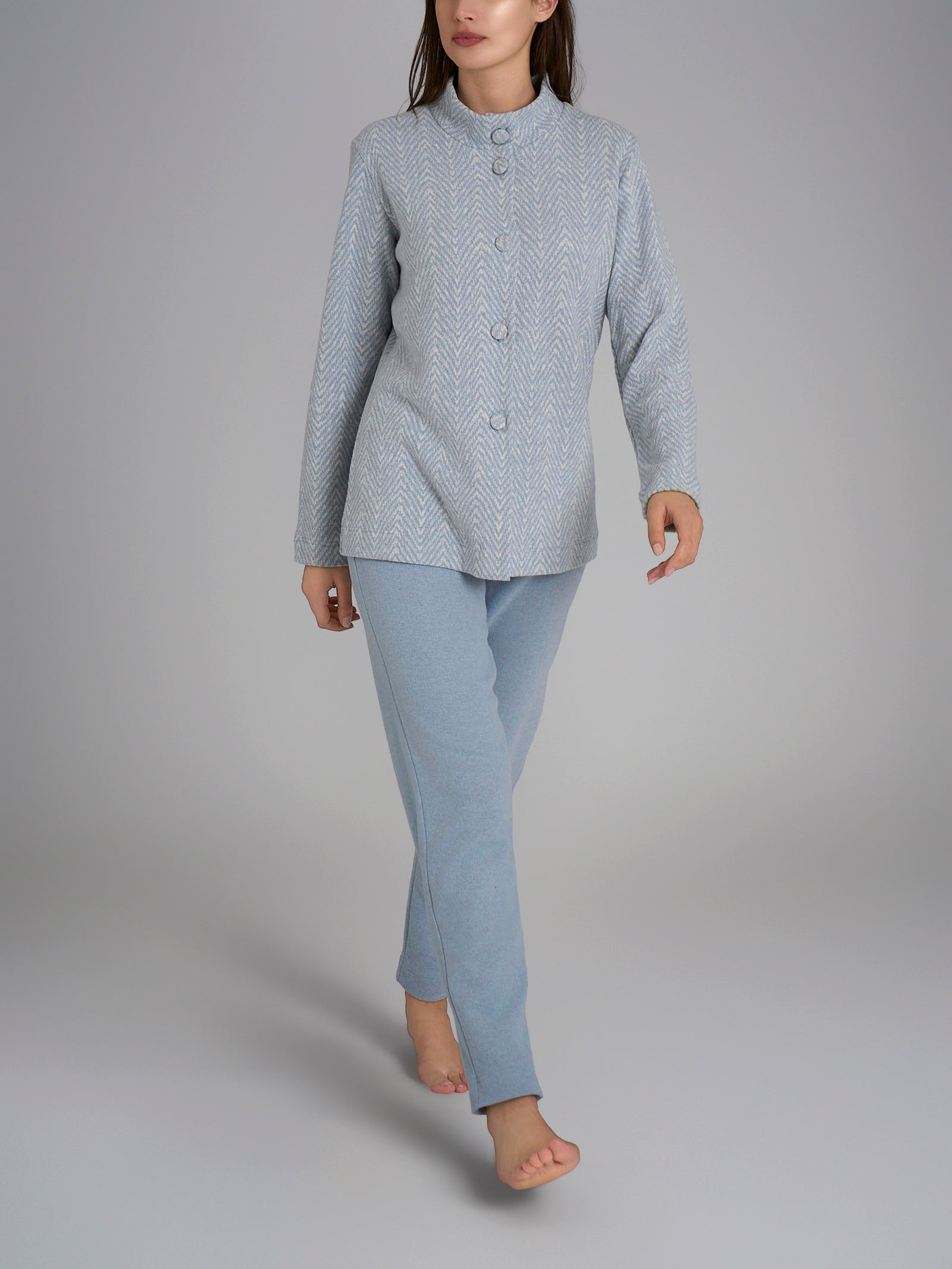 Ragno Cotton Eco Pile pigiama aperto donna caldo fantasia nebbia