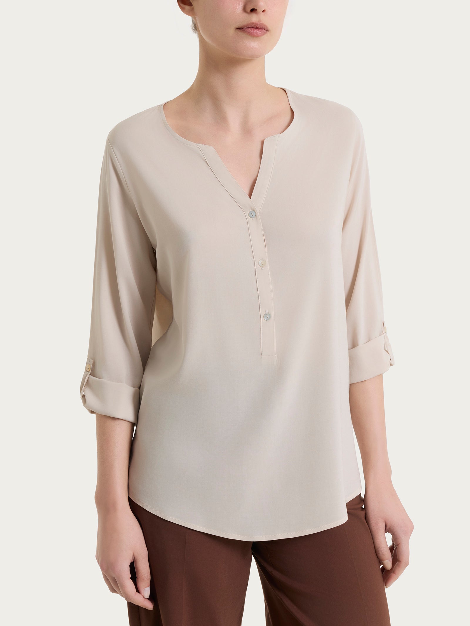 Ragno Voile Stretch blusa serafino Champignon leggera