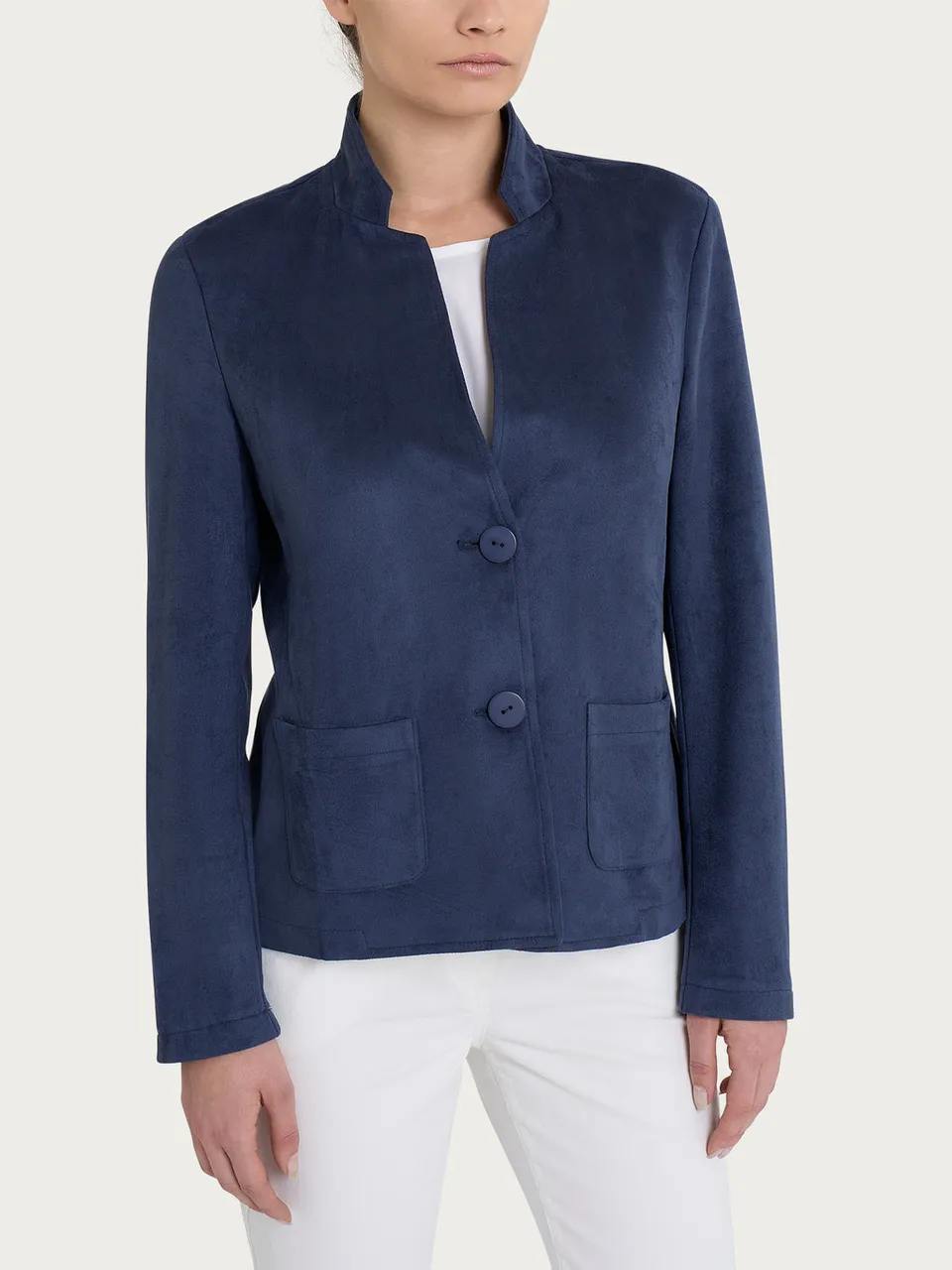 Ragno Compact Short Blazer giacca blu scamosciata