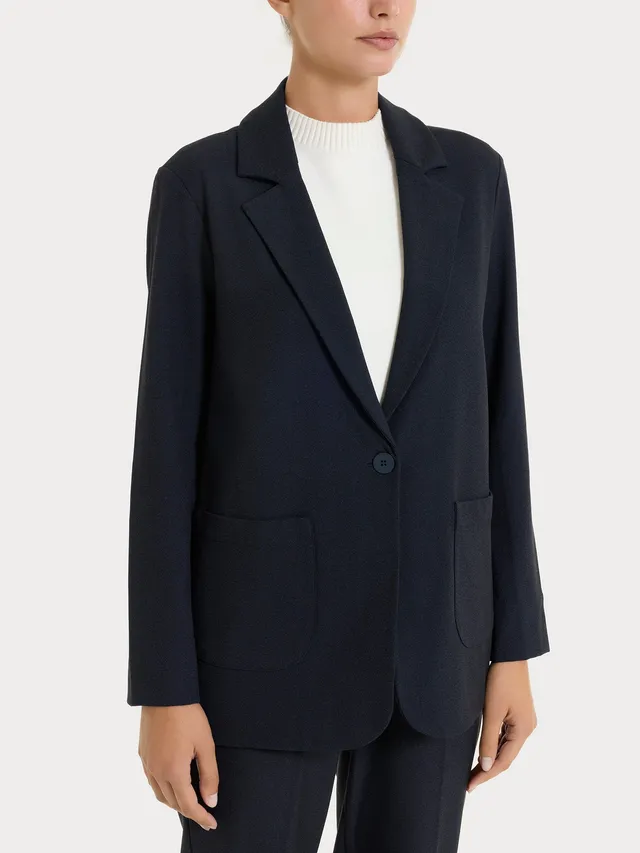 Ragno Compact blazer over Flannel Twill bleu mel.